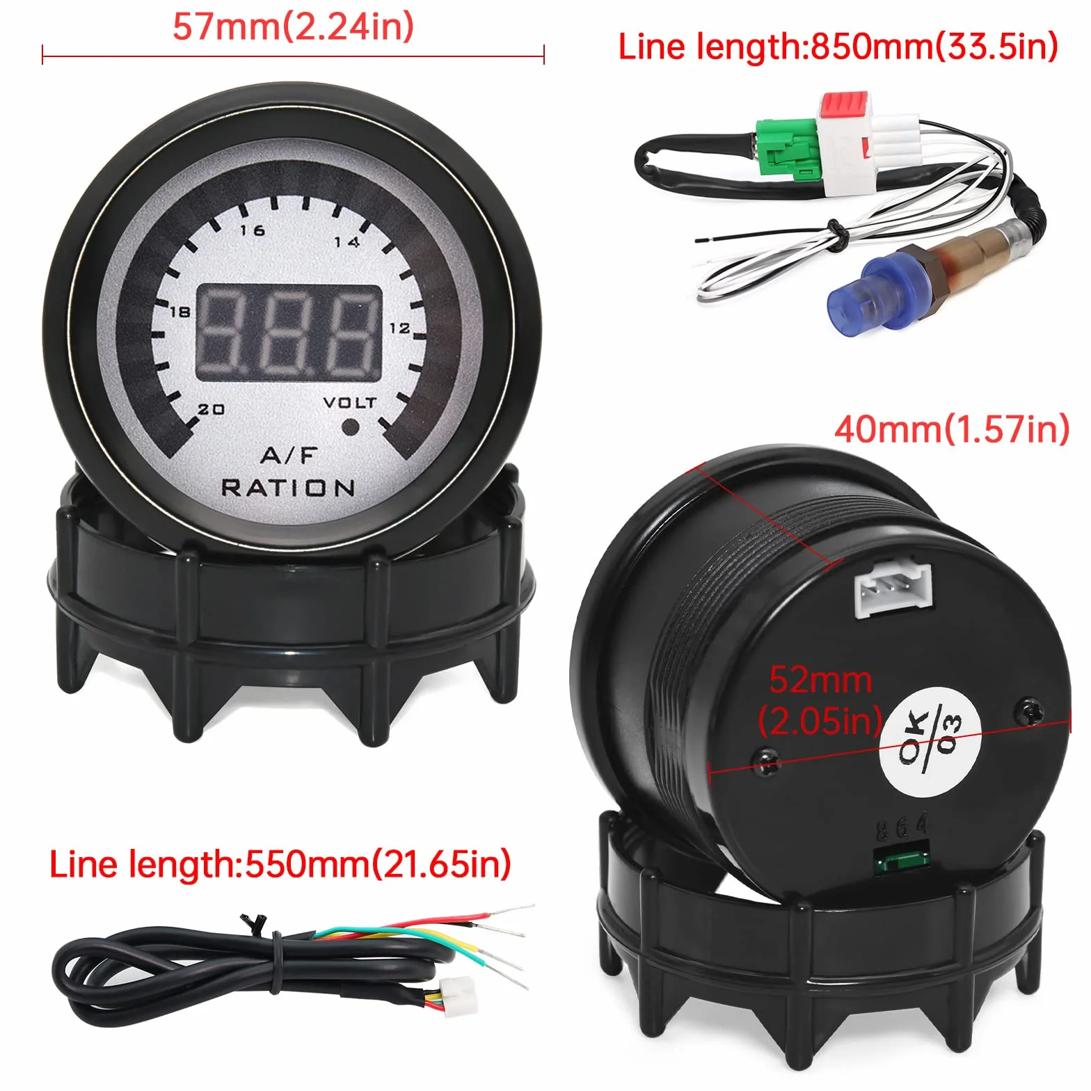 52 mm Digital Air Fuel Ratio Gauge auto da corsa LED blu con banda stretta O2 sensore di ossigeno per auto da 12 V