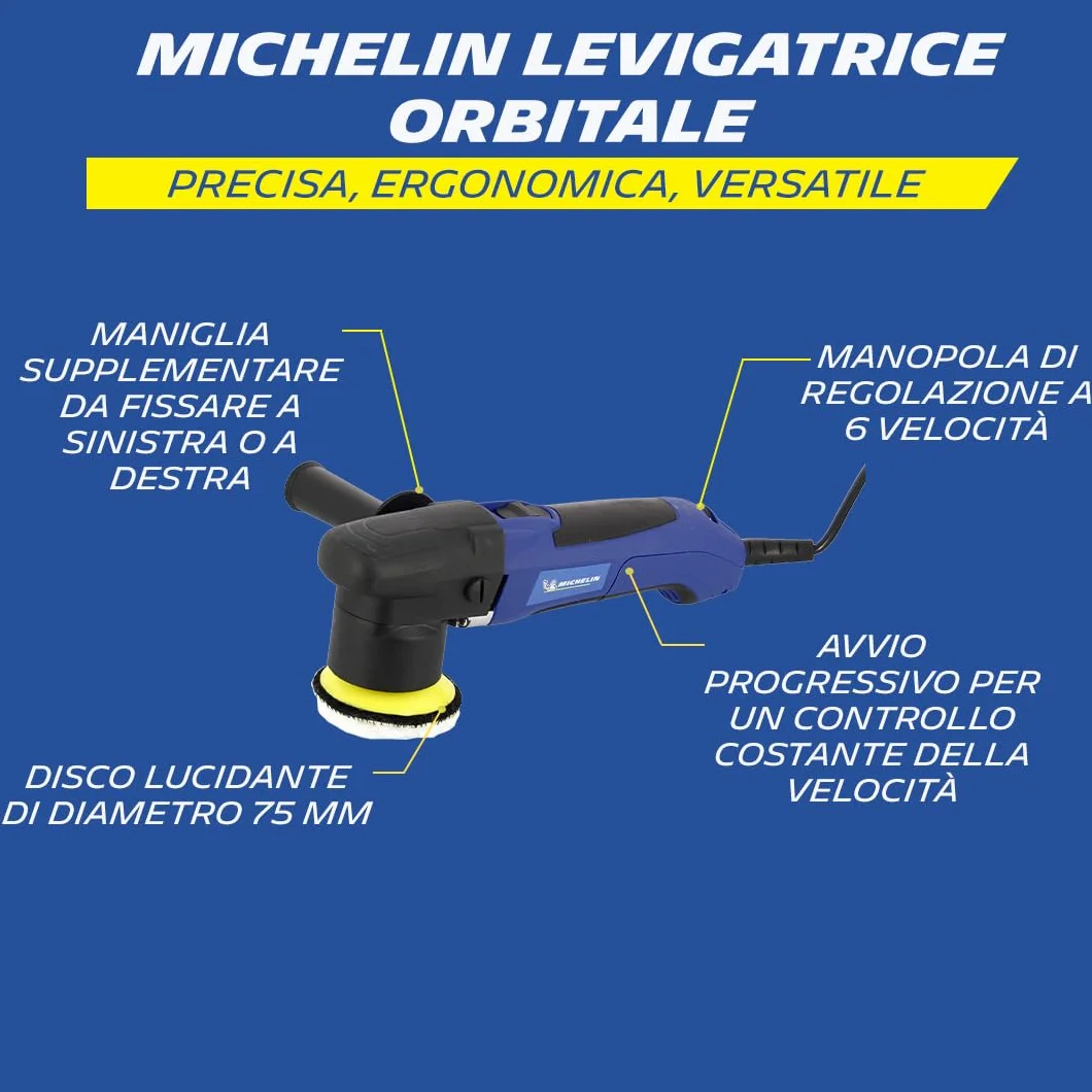 MICHELIN 8524 Lucidatrice orbitale 230V 300W per carrozzeria, diametro 75 mm