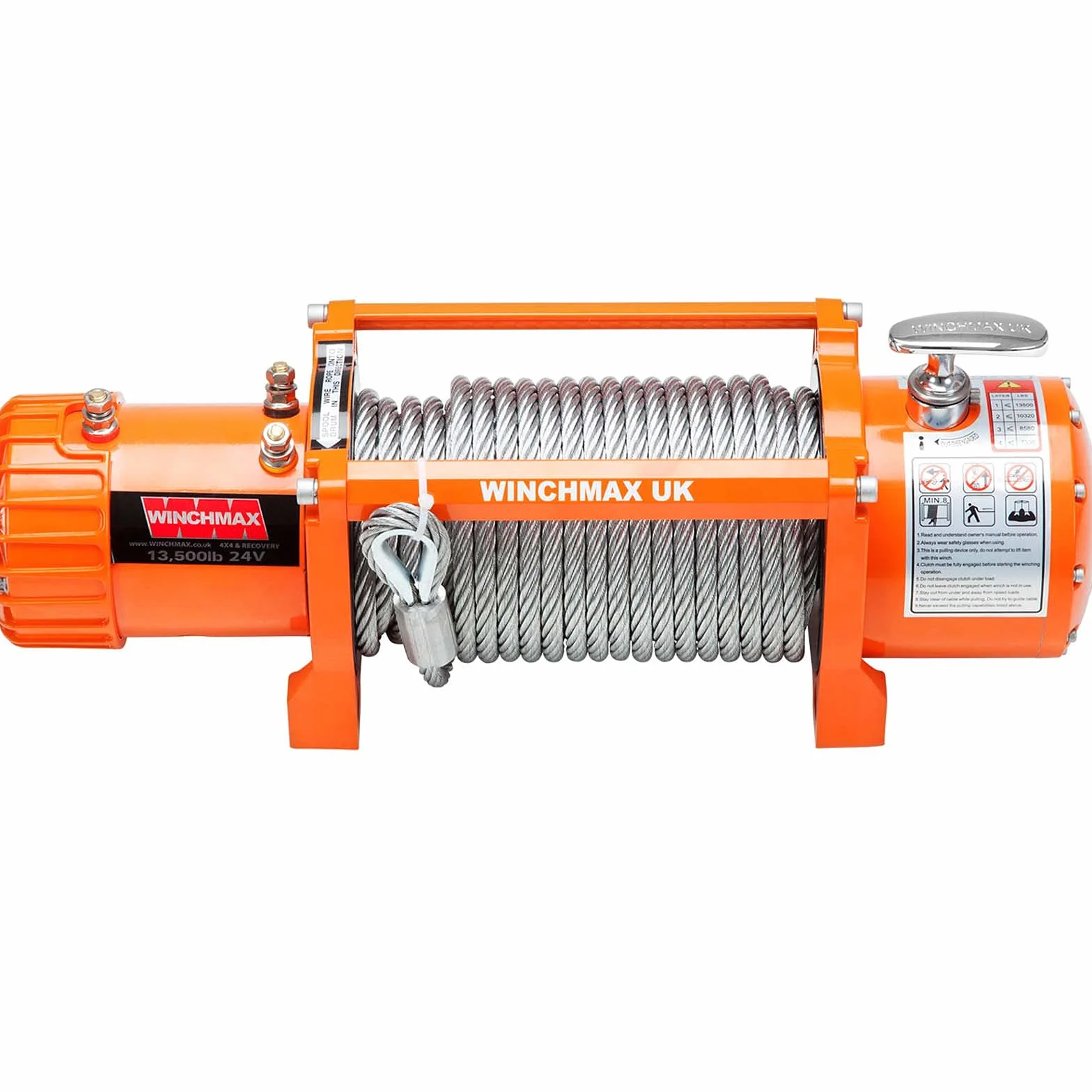 Winchmax 13500 lb 6123 kg Verricello Elettrico 24 V Arancione Fune Metallica 26 m x 9,5 mm Gancio a Forcella 3/8 Pollice 2 Ricevitori Telecomandi Senza Fili