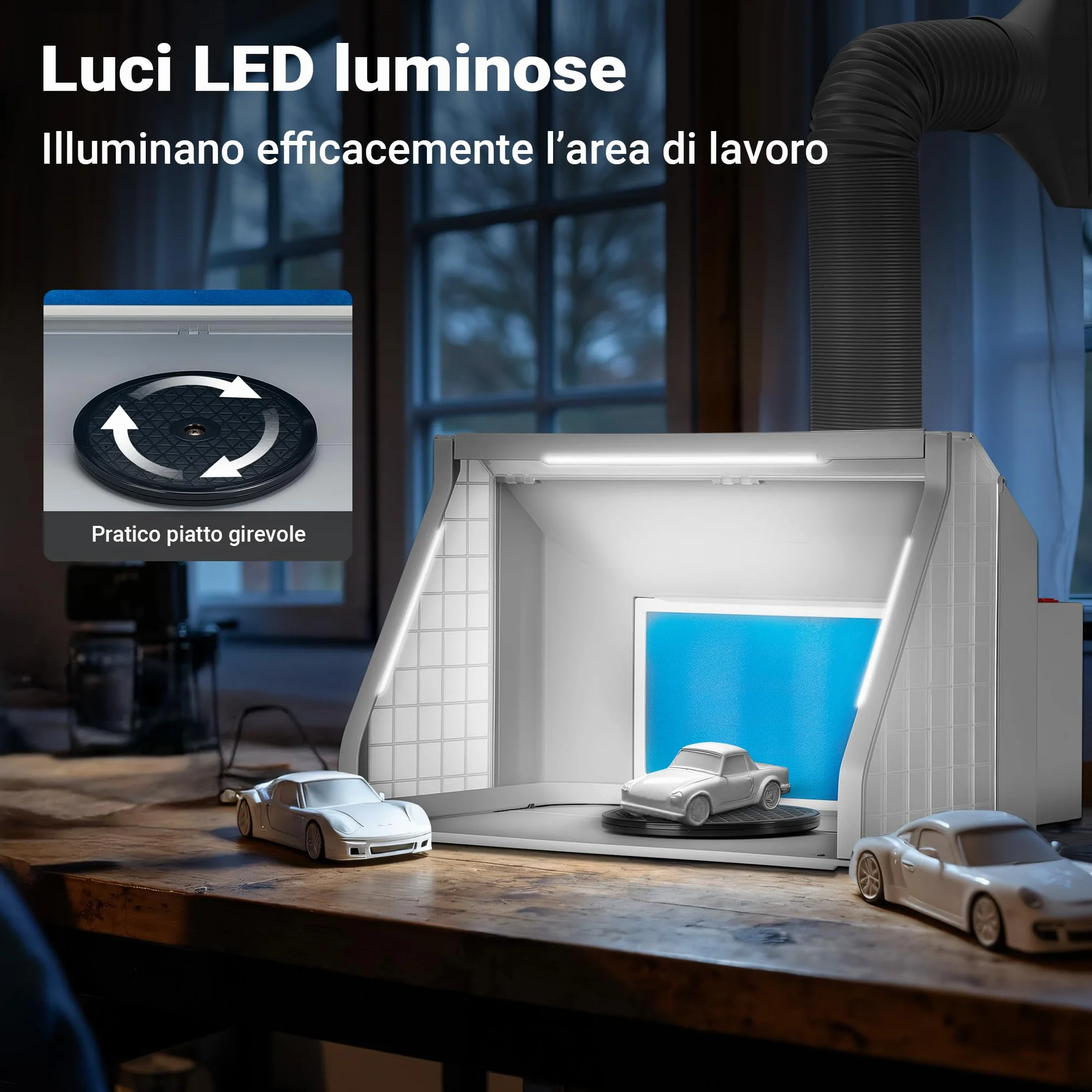 Wiltec Cabina di aspirazione per verniciatura 9m³/min con LED, manopola e Doppia Ventola Regolabile