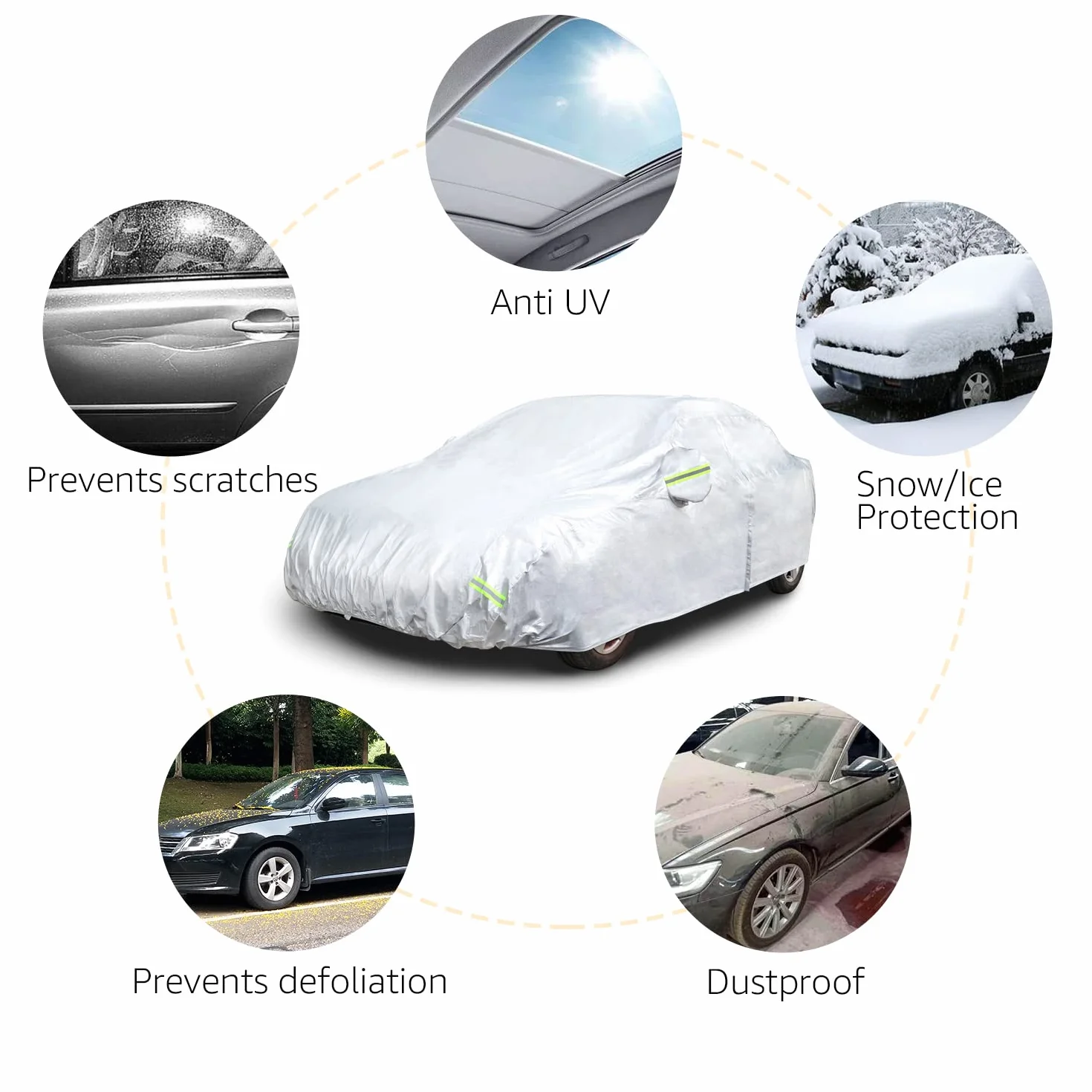 Amazon Basics Telo copriauto Argento, resistente alle intemperie, in tessuto Oxford 150D, per berline fino a 483 cm