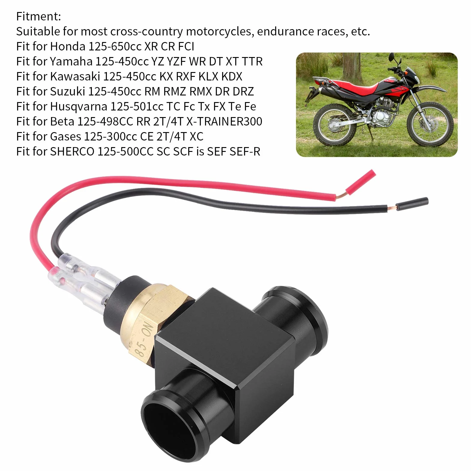 Interruttore di temperatura, termostato in lega di alluminio Interruttore temperatura acqua Radiatore Sensore temperatura ventola refrigerante Sensori temperatura per moto ATV Fuoristrada(nero)