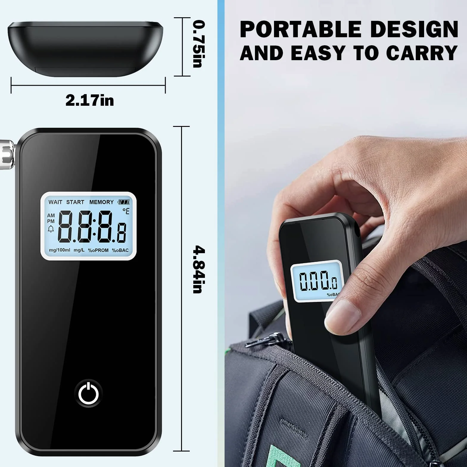 Etilometro, Portatile Test dell'alcool Digitale Professionale, Alcool Test con Precisione Sensore Semiconduttore, LCD Display e 20 Boccagli