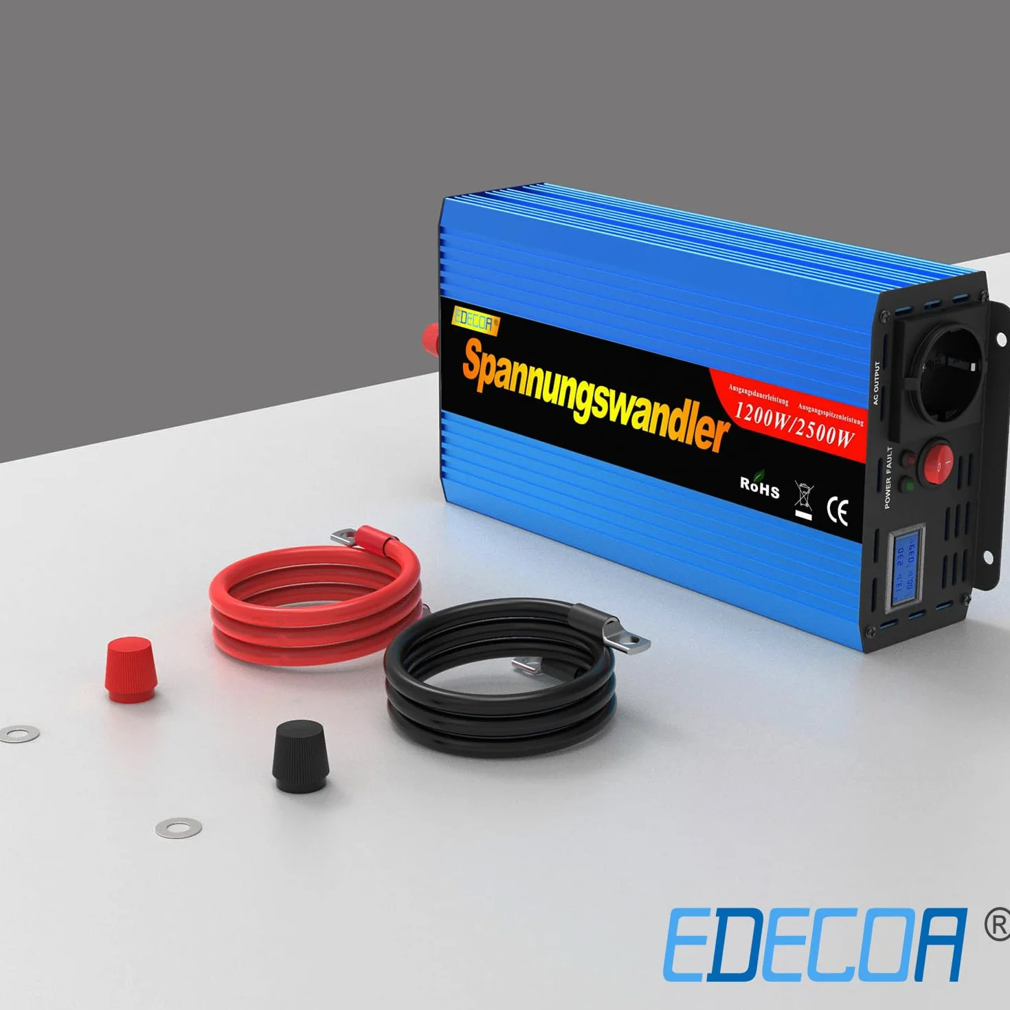 EDECOA Convertitore di Tensione 12V 220V 1200W Onda Sinusoidale Modificata con Display LCD