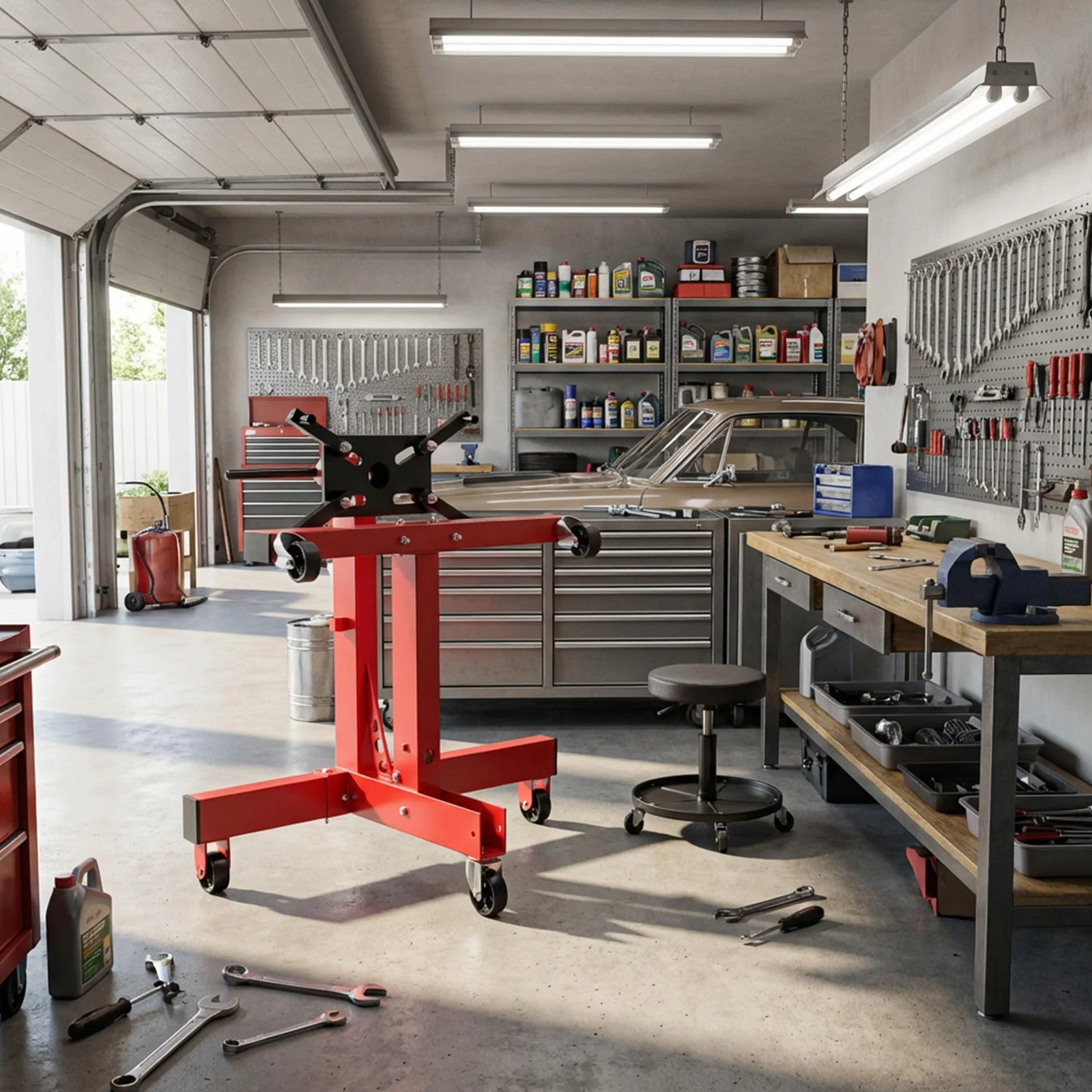 Froadp Supporto per motore e sollevatore idraulico, portata fino a 680 kg, rotazione a 360° con braccio di supporto, sollevatore idraulico stabile per cambio, supporto per cambio con ruote, supporto