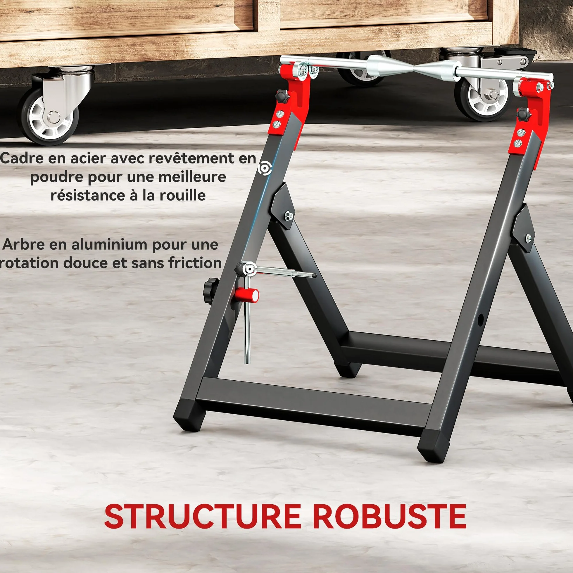HOMCOM Bilanciatore manuale di ruote moto alluminio e acciaio bilanciamento danni ruote pieghevole con chiave a raggi, compatibile fino a 21 pollici, nero