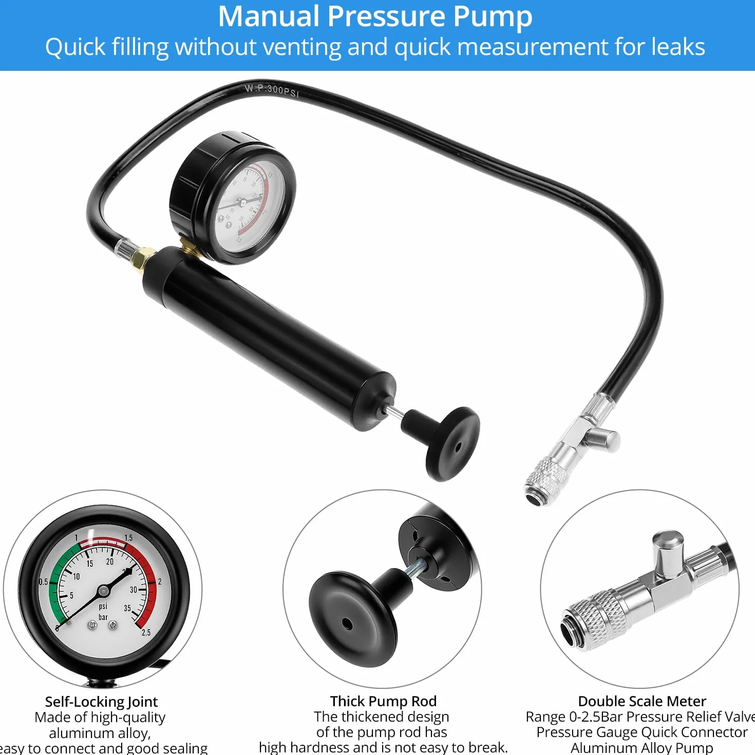 QWORK® Kit Tester Pressione Radiatore Rilevatore Perdite Pompa Sistema di Raffreddamento