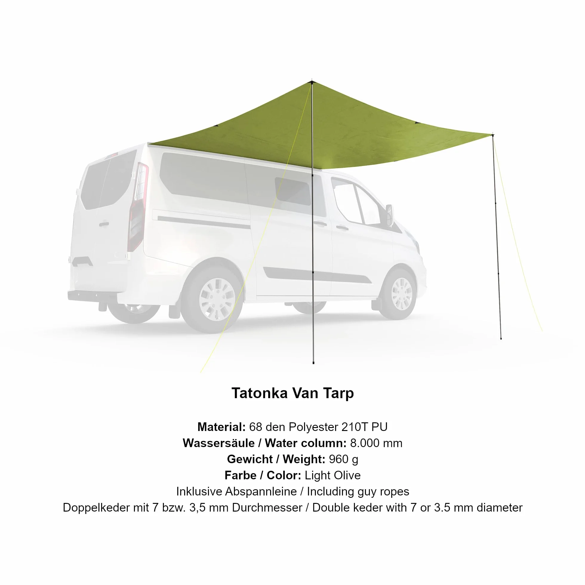Tatonka Van Tarp (250 x 250 cm) - Tenda da sole impermeabile per camper - per barriera binari, parapioggia