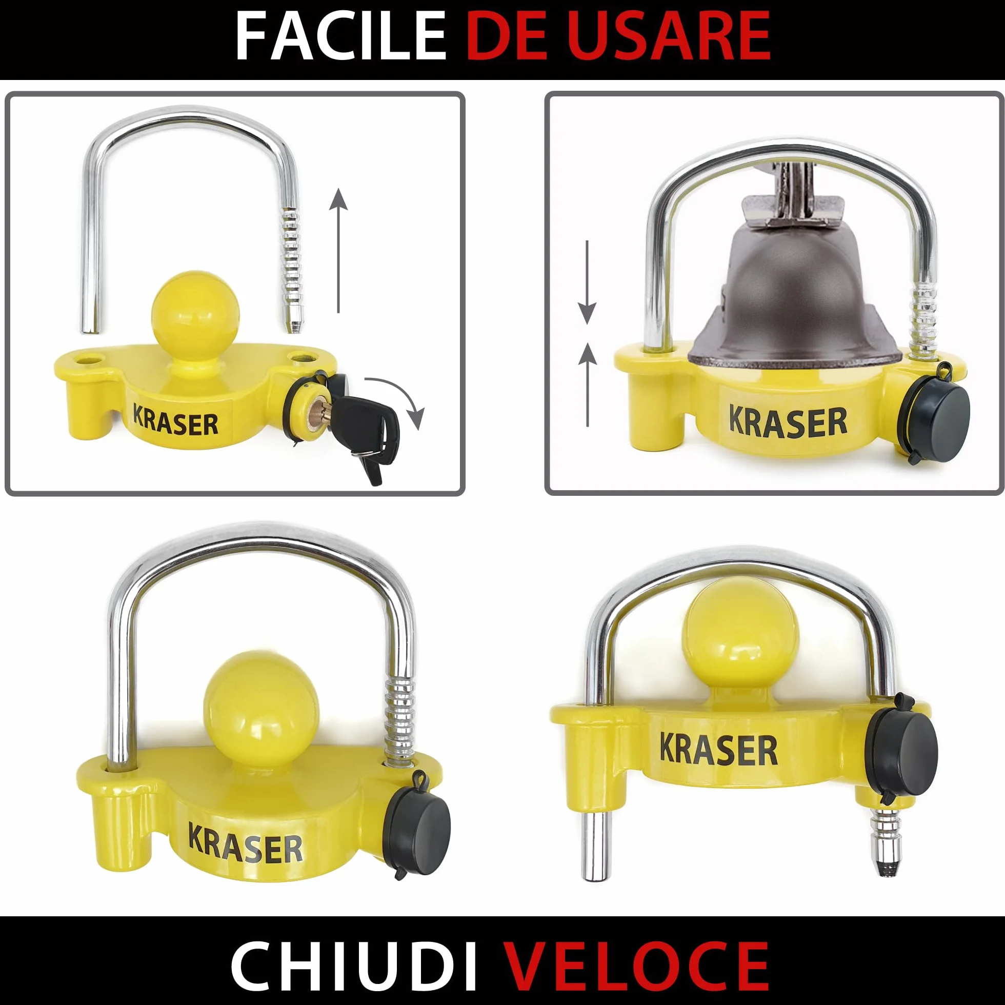 KRASER KR815 Antifurto Rimorchio Lucchetto per Traino Gancio di Traino Barra di Gancio Sfera Roulotte