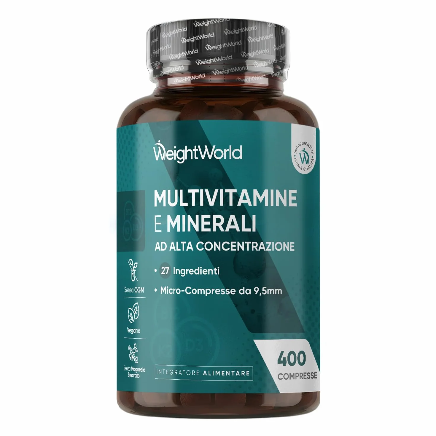 Multivitaminico Completo 400 Micro Compresse Vegane 27 Ingredienti Essenziali Uomo Donna Vitamine A B C D E K Ferro Zinco Potassio