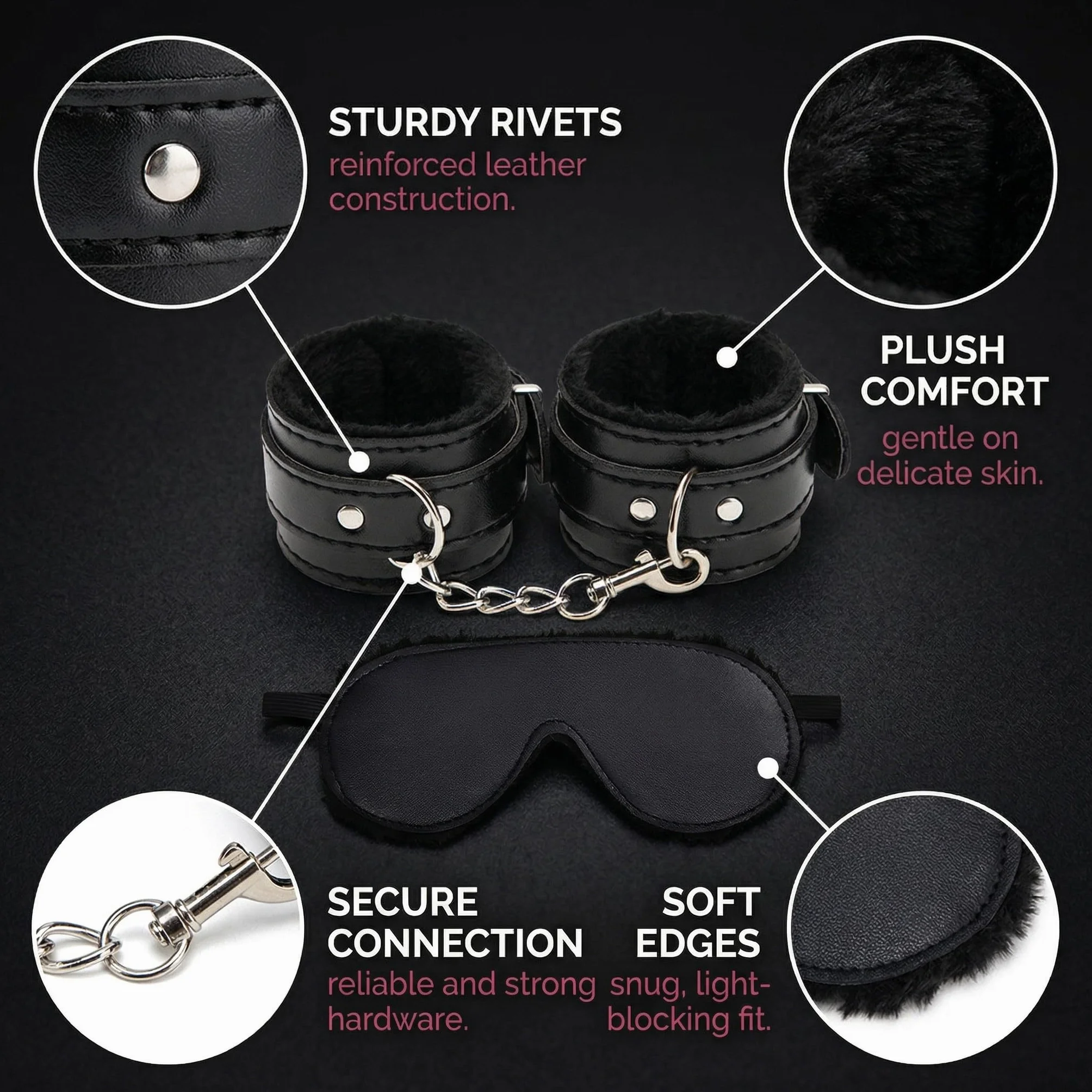 Bondage Set Manette Sexy Maschera Occhi Pelle Giocattoli Erotici per Coppie