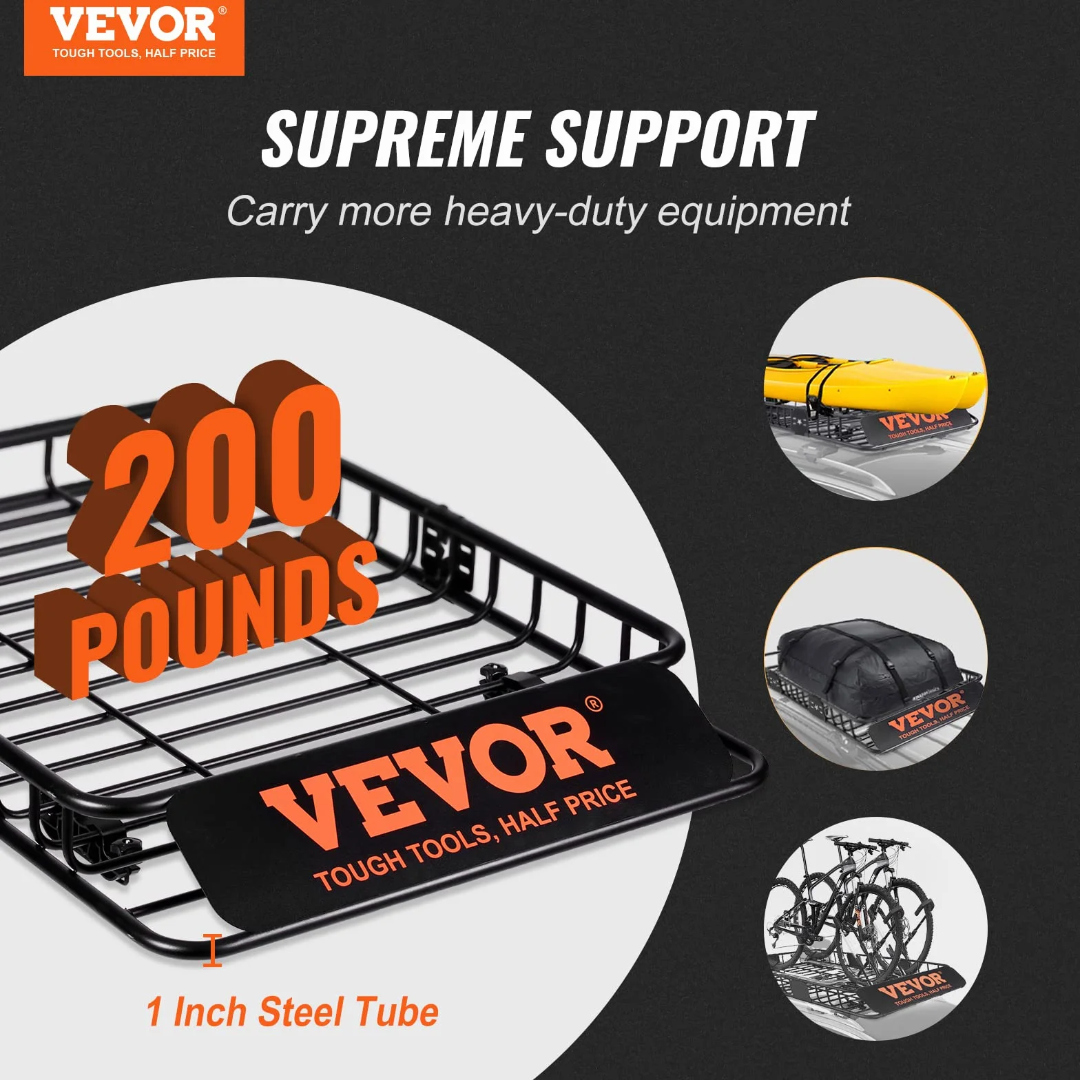 VEVOR Cestello Portabagagli da Tetto Auto SUV Acciaio Q195 130,5x91,5x12,7 cm Capacità 90,7 kg 16,3 kg
