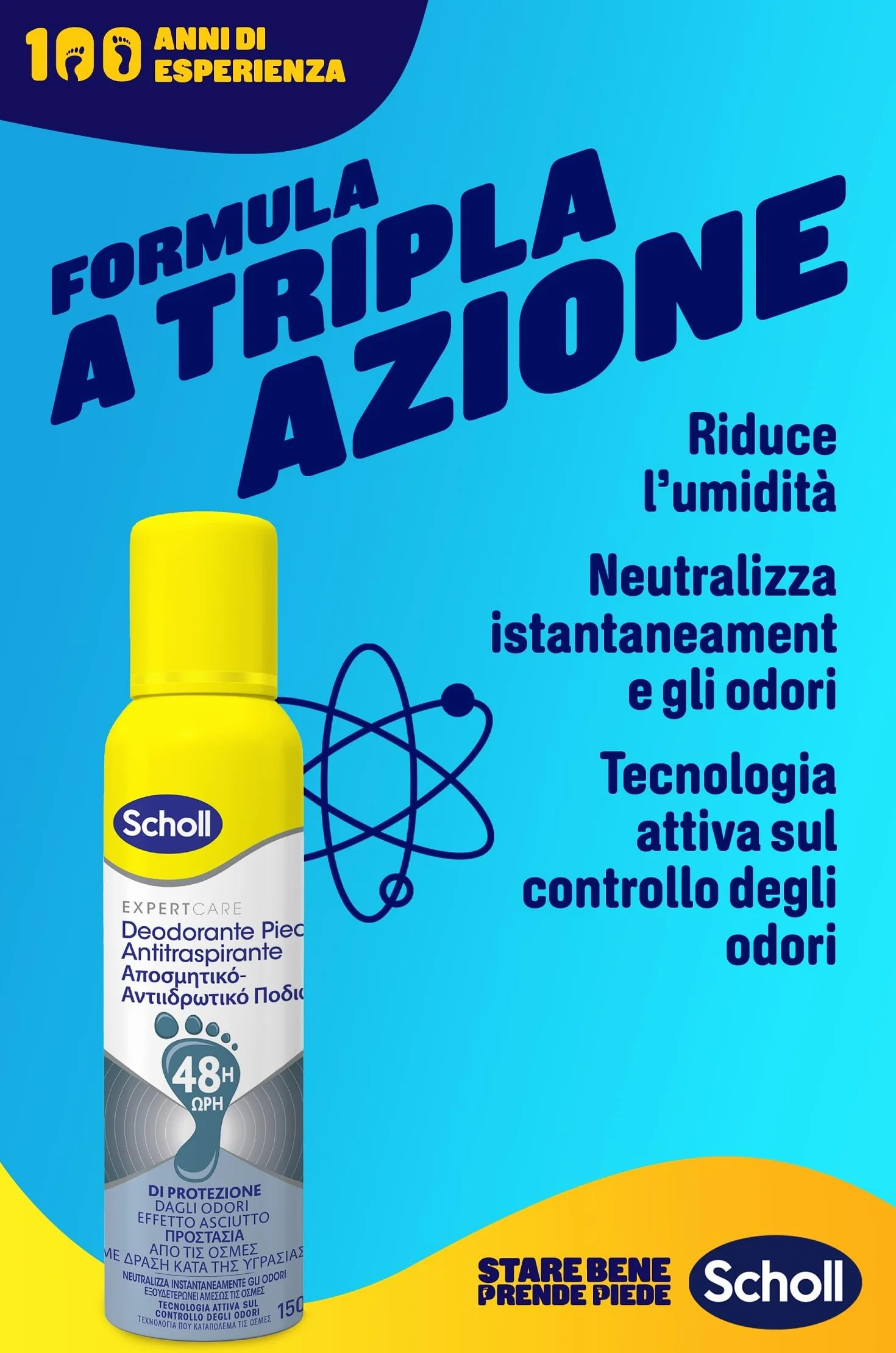 Dr. Scholl's ExpertCare Deodorante Spray Piedi Antiodore 48h 3x150 ml