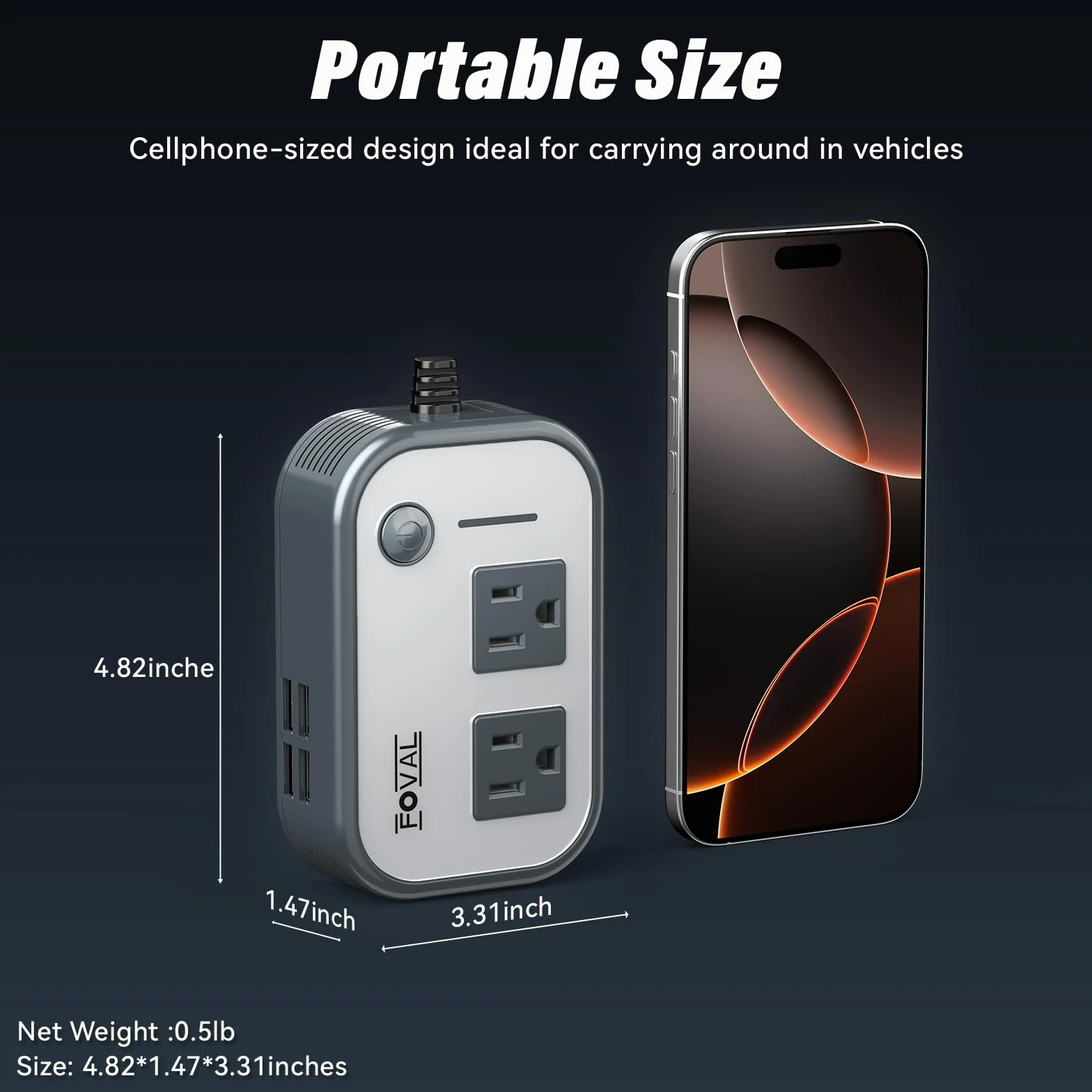 Foval 200W Car Power Inverter DC 12V to 110V AC with 8.4A 4 USB Charger