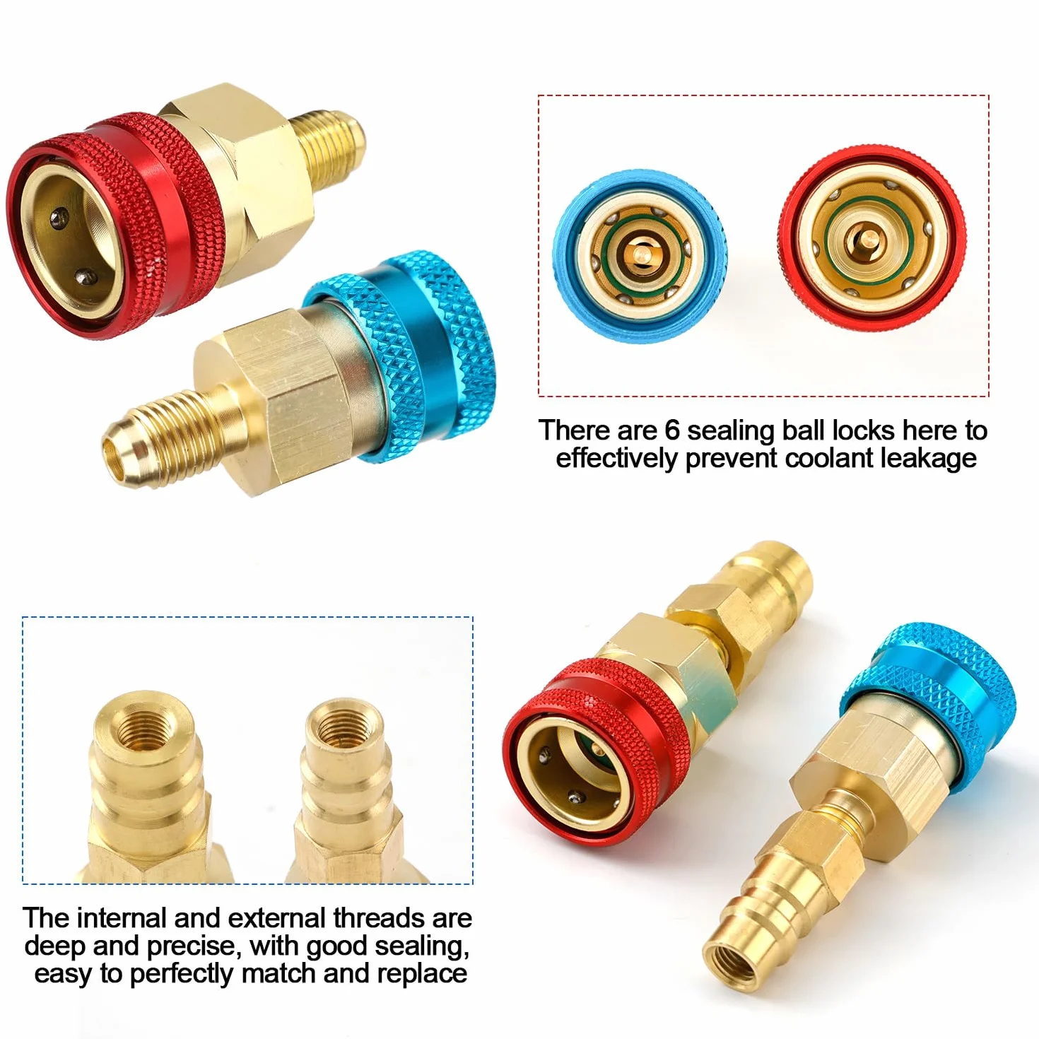 NQEUEPN 4 Pezzi Adattatore da R1234yf a R134a, Kit Adattatore da R1234yf da R1234yf a R134a Lato Alto e Basso Connettore Accoppiatore Rapido da R1234yf a R134a per Refrigerante Condizionatore d'Aria
