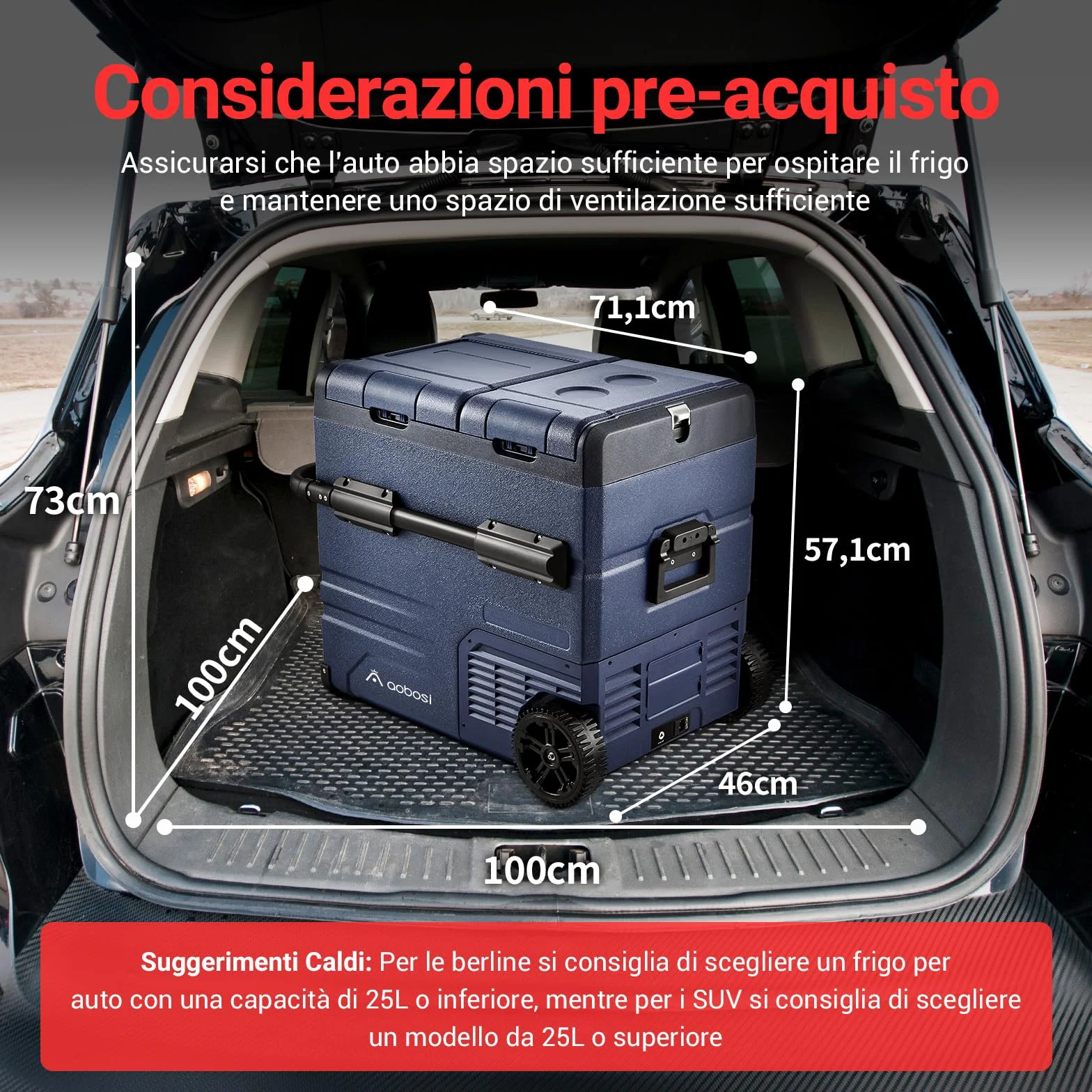 AAOBOSI 55L Frigo Portatile, Dual Zone, Frigo da Campeggio con APP, Ricarica USB, Illuminazione LED, 12/24 V e 100-240 V, -20°C a 20°C, Frigorifero Portatile con Ruote Per Molti Modelli Di Veicoli