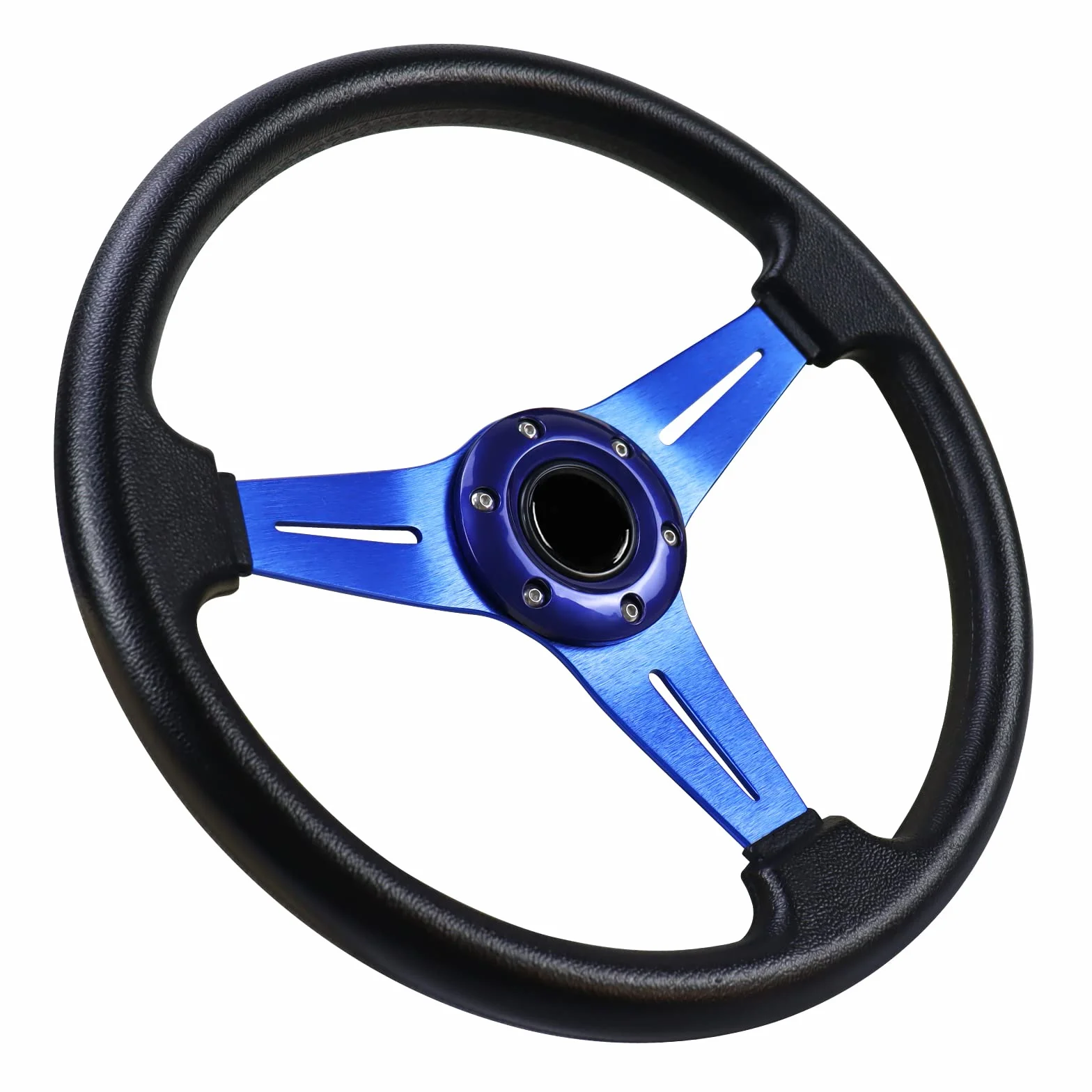 Universal Racing Lenkrad 13.6" 6 Schrauben Grip Vinyl Leder mit Hupe Taste für Rennen (Blau)