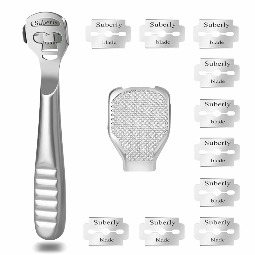 Pedicure Kit Professionale con 10 Lame Argento, Grattugia a Piede Multifunzione