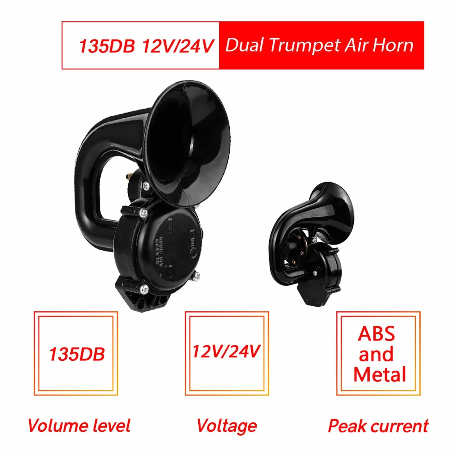 Tromba Ad Alto Volume per Camion 135 DB 12/24 V Tromba Ad Alto Volume con Valvola Elettrica, Piatta per Camion Auto