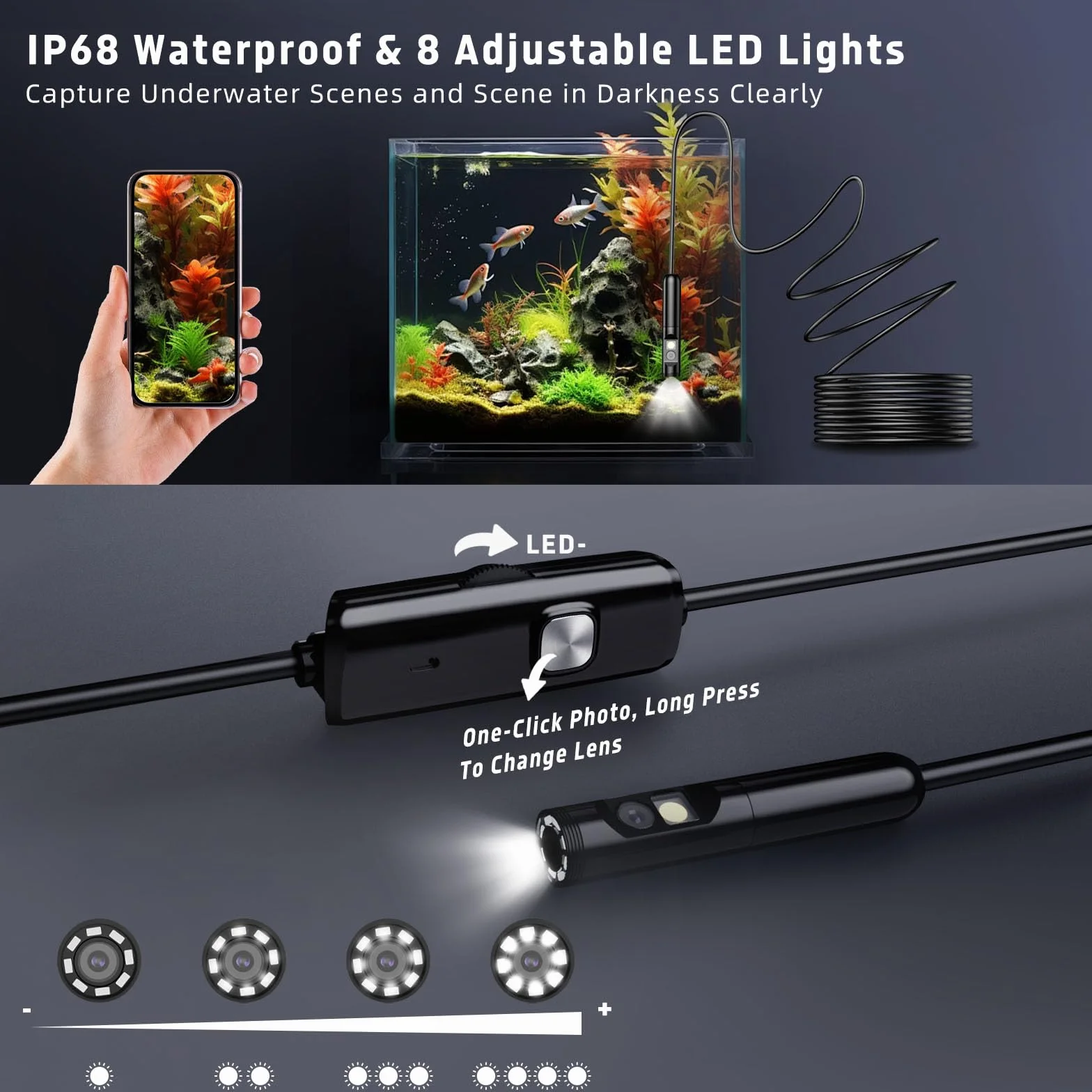 Endoscopio per Smartphone 1920P HD IP68 Impermeabile 8 LED Cavo Semirigido 5M Compatibile iOS Android