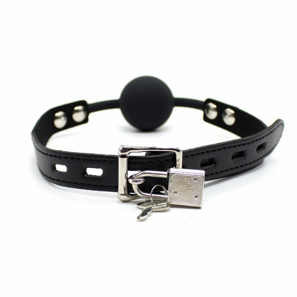 BONDAGERIE® Gagball silicone con lucchetto donna bocca aperta uomo
