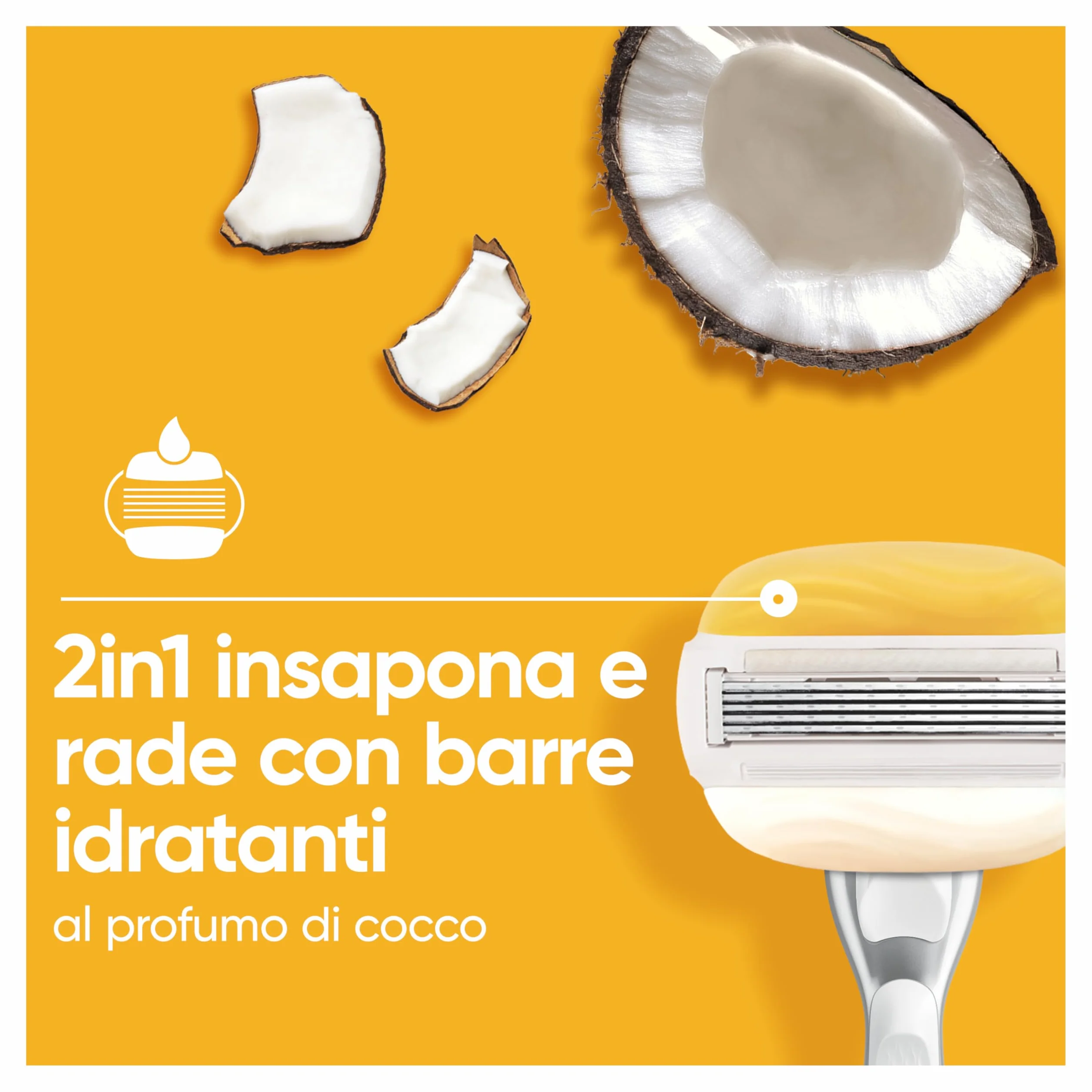Gillette Venus Pro Comfortglide Rasoio da Donna al Profumo di Cocco 2 Lamette di Ricambio Manico in Metallo Riutilizzabile Gancio per Doccia