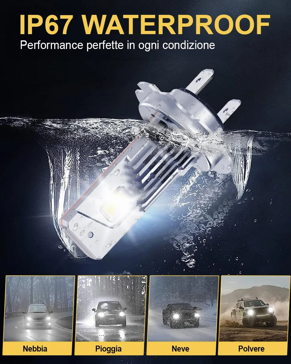 LUXLIGHT Lampadina LED H7-H18 30000LM 6500K 12V Bianco 2PZ Kit Sostituzione Alogena Fari Abbaglianti Anabbaglianti Auto