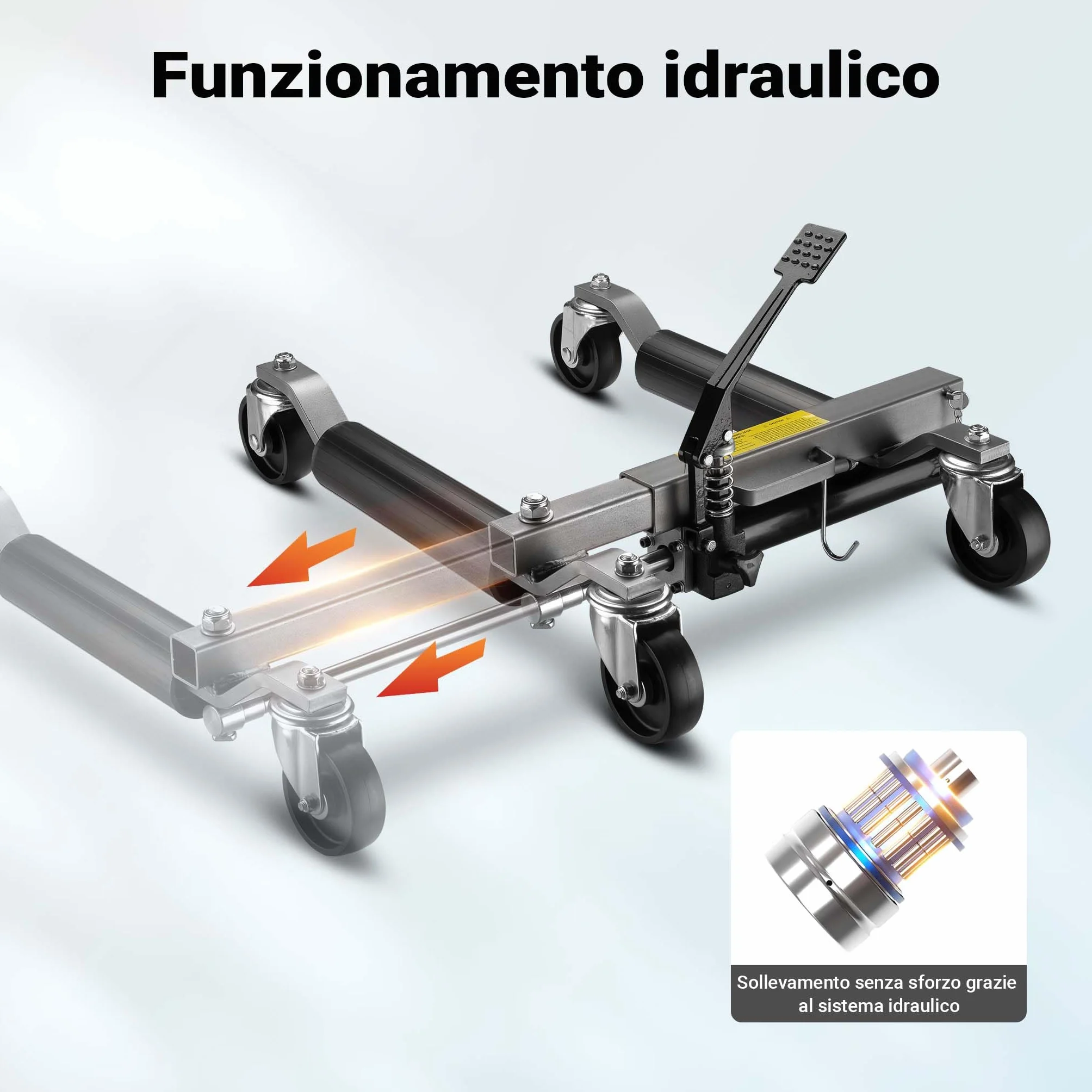 Carrelli sposta auto con cric idraulico 2x 680kg Per pneumatici larghi max 30cm Nero