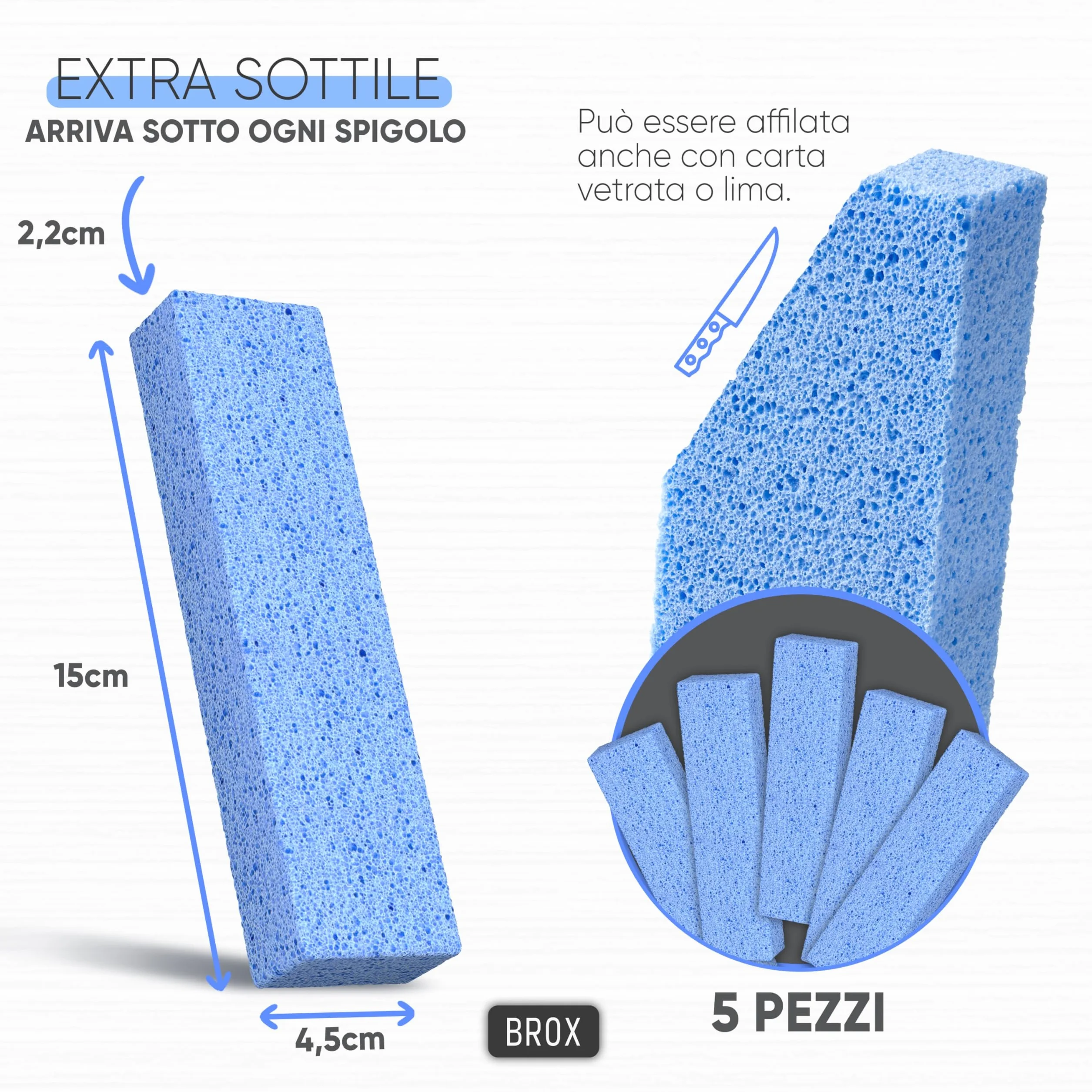 BROX Pumice Stone 5 Pezzi Pietra per Pulizia WC Bagno Cucina Cura Piedi Blu