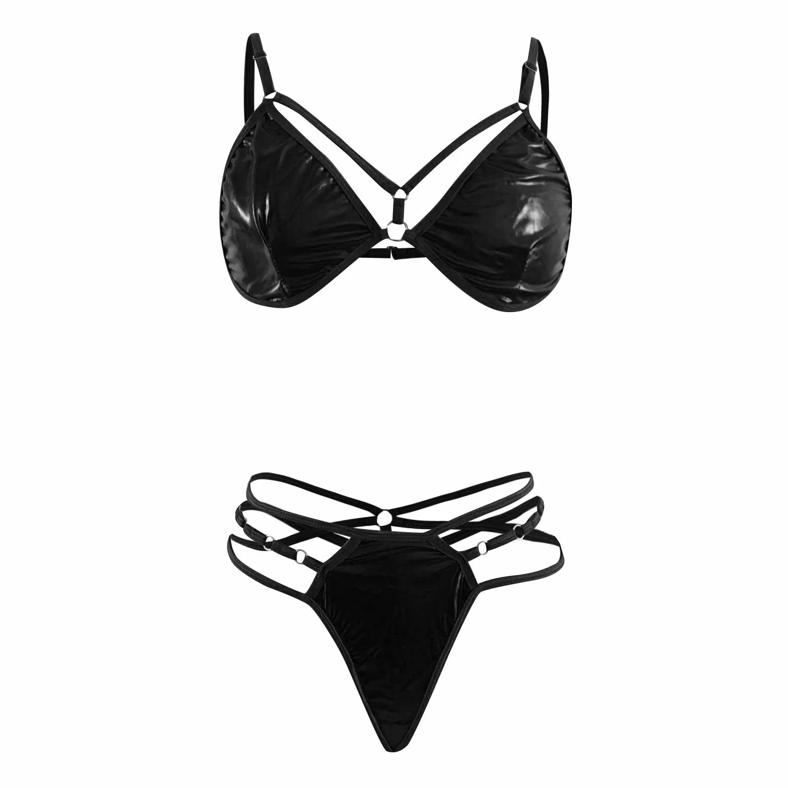 Set di 2 Lingerie in Pelle PU Donna con Anello a Catena