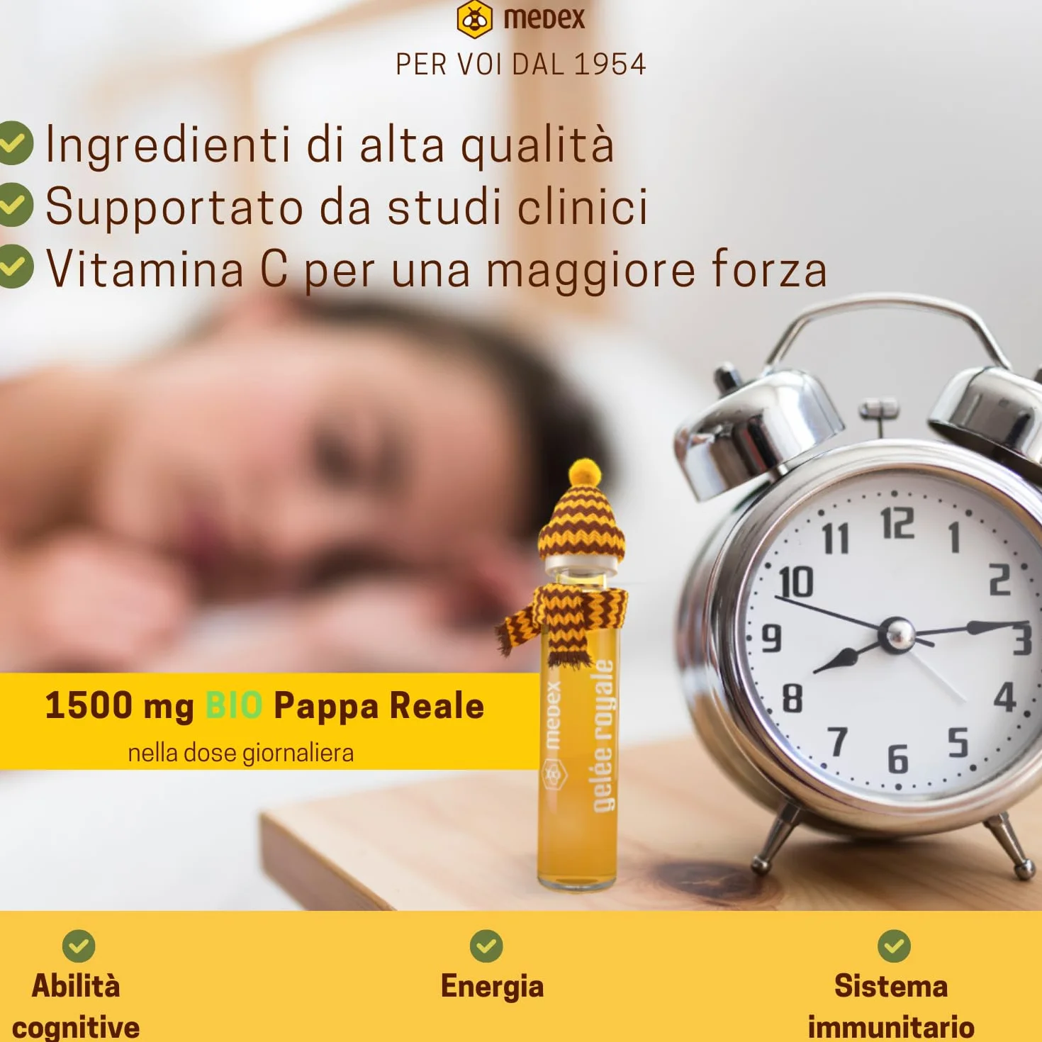 Medex Organic Gelée Royale FORTE, Pappa Reale biologica Extra Forte 1500 mg, Vitamina C Naturale, 10x9 ml