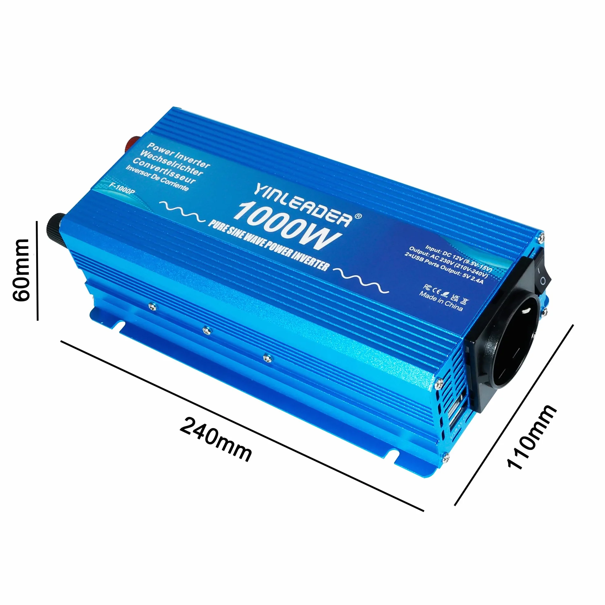 Yinleader 1000W 12V 230V Inverter a Onda Sinusoidale Pura per Camper