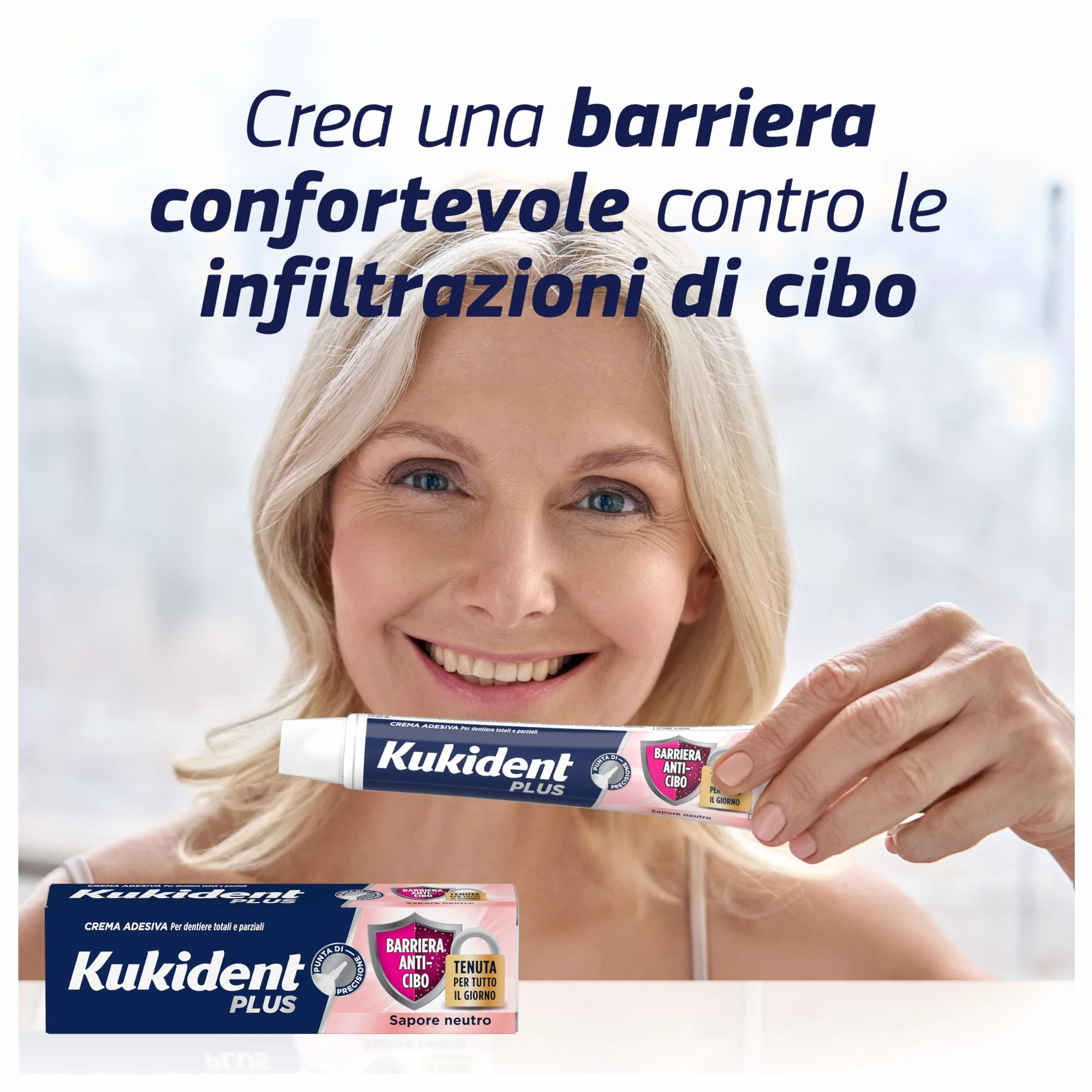 Kukident Plus Barriera Anti-cibo Crema Adesiva per Protesi Dentali 3x35g