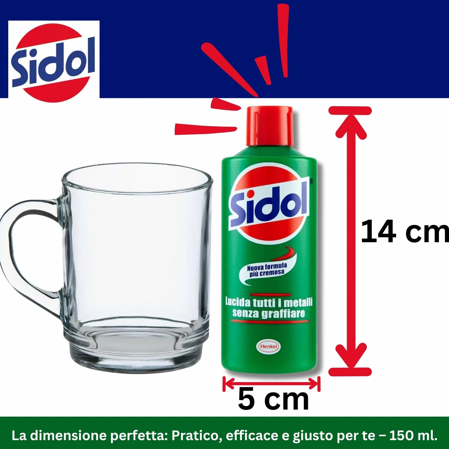 Sidol Lucidante per Metalli 150 ml - Henkel - Pulitore e Brillantante per Rame, Ottone, Cromo, Acciaio Inox - Cura Metallo Senza Graffi