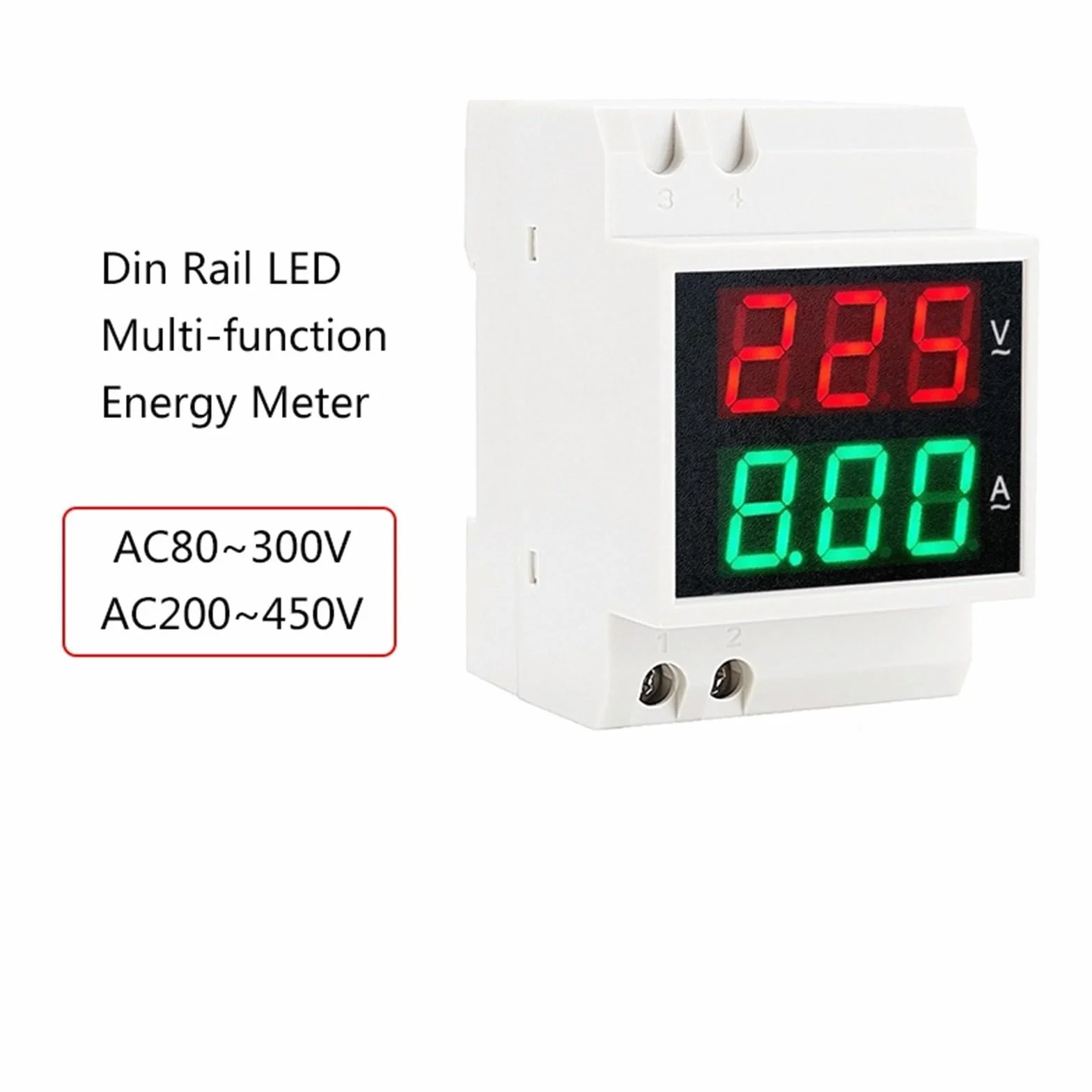 Amperometro voltmetro su guida D52-2042 220V 380V Misuratore di corrente AC digitale con display a LED Contatore elettrico(External CT,AC200-450V)