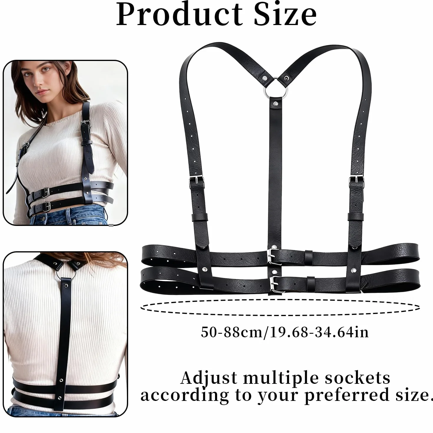 Cintura a catena in pelle punk regolabile per donna torace cosplay sexy