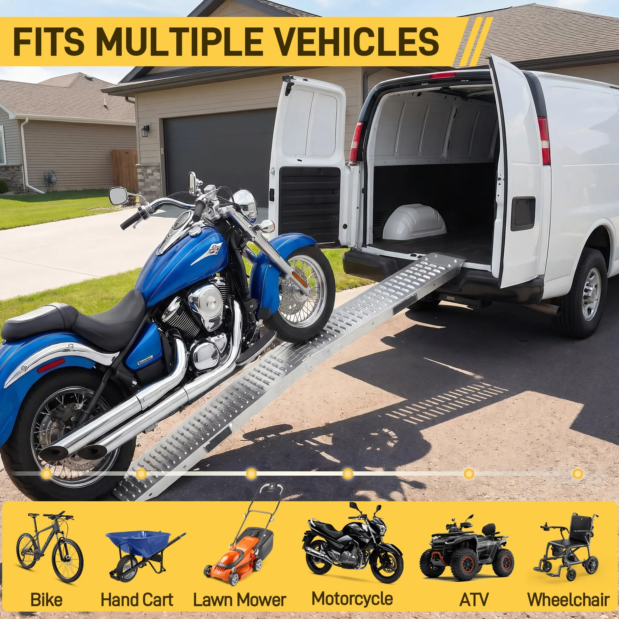 Froadp 2x Pieghevoli Rampe di Carico per Auto Coppia di Rampe con Antiscivolo Zincata Rampa di Accesso Marciapiede per Veicoli Motociclistici ATV Auto Moto Carico Massimo 400KG (180x22,5x4,5cm)