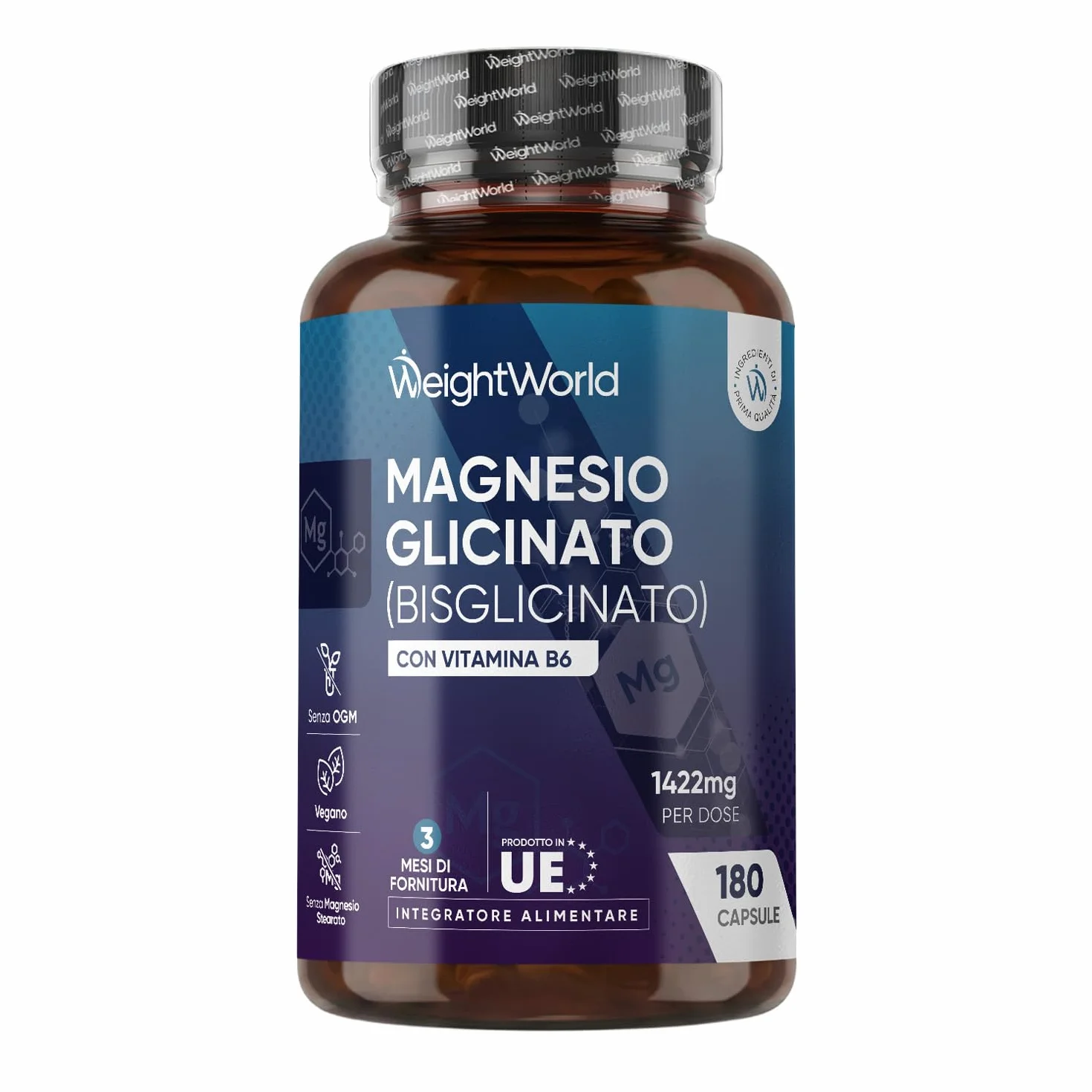 Magnesio Bisglicinato 1422mg con Vitamina B6, 180 Capsule - Magnesio Glicinato Vegano, Senza Additivi