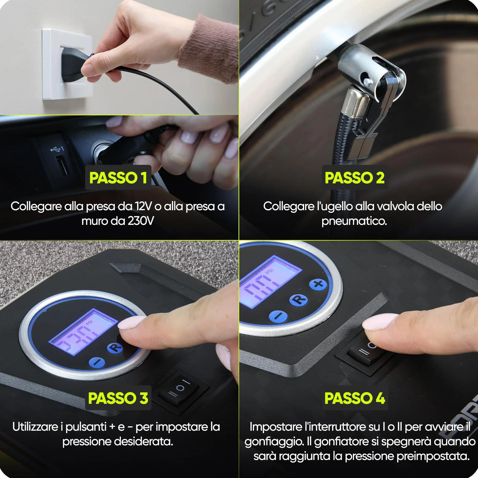 FORTEM Compressore Aria Portatile Manometro Digitale Gonfiaggio Automatico