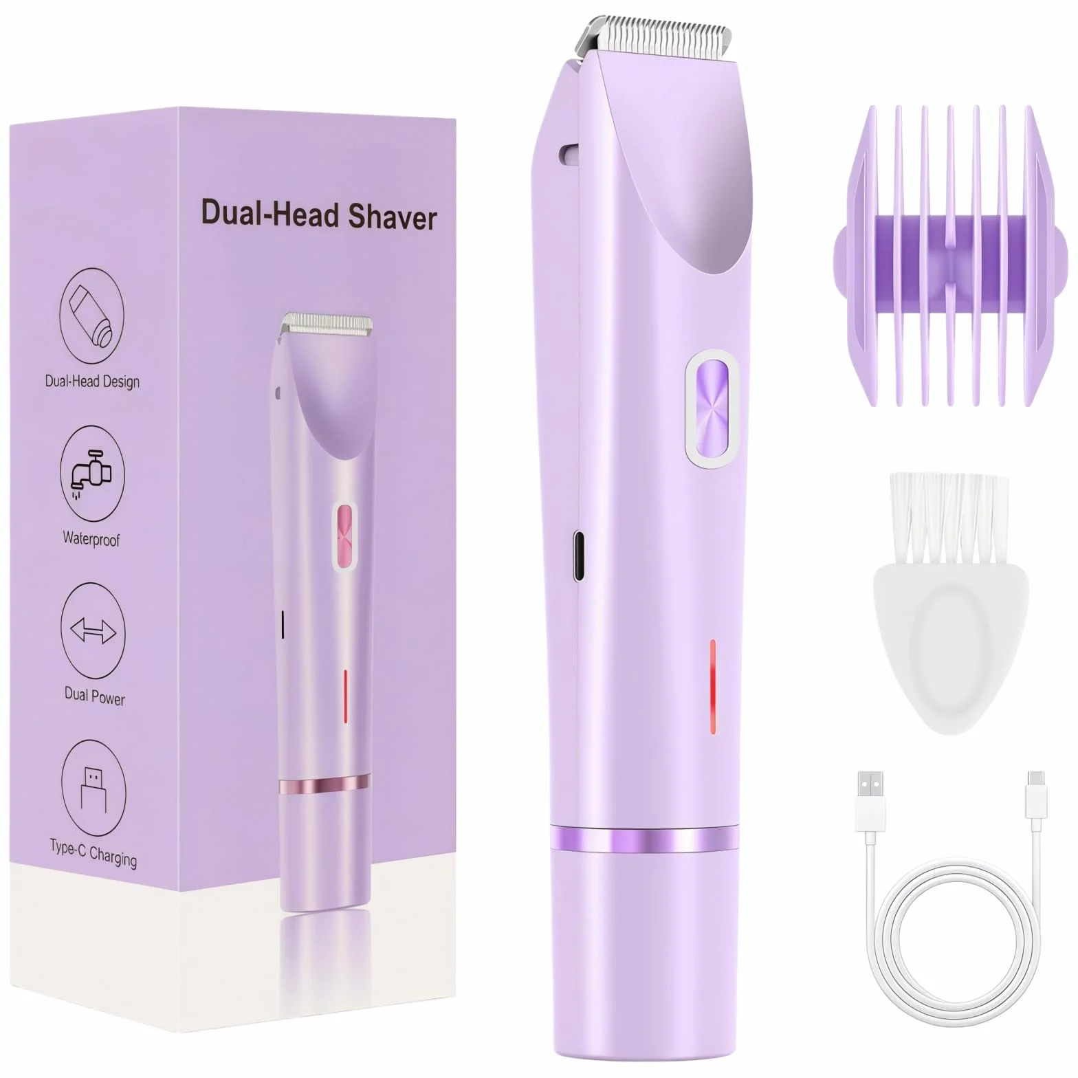 Rasoio Elettrico Donna 2 in 1 Bikini Corpo, Trimmer USB-C Ricaricabile Wet & Dry LED