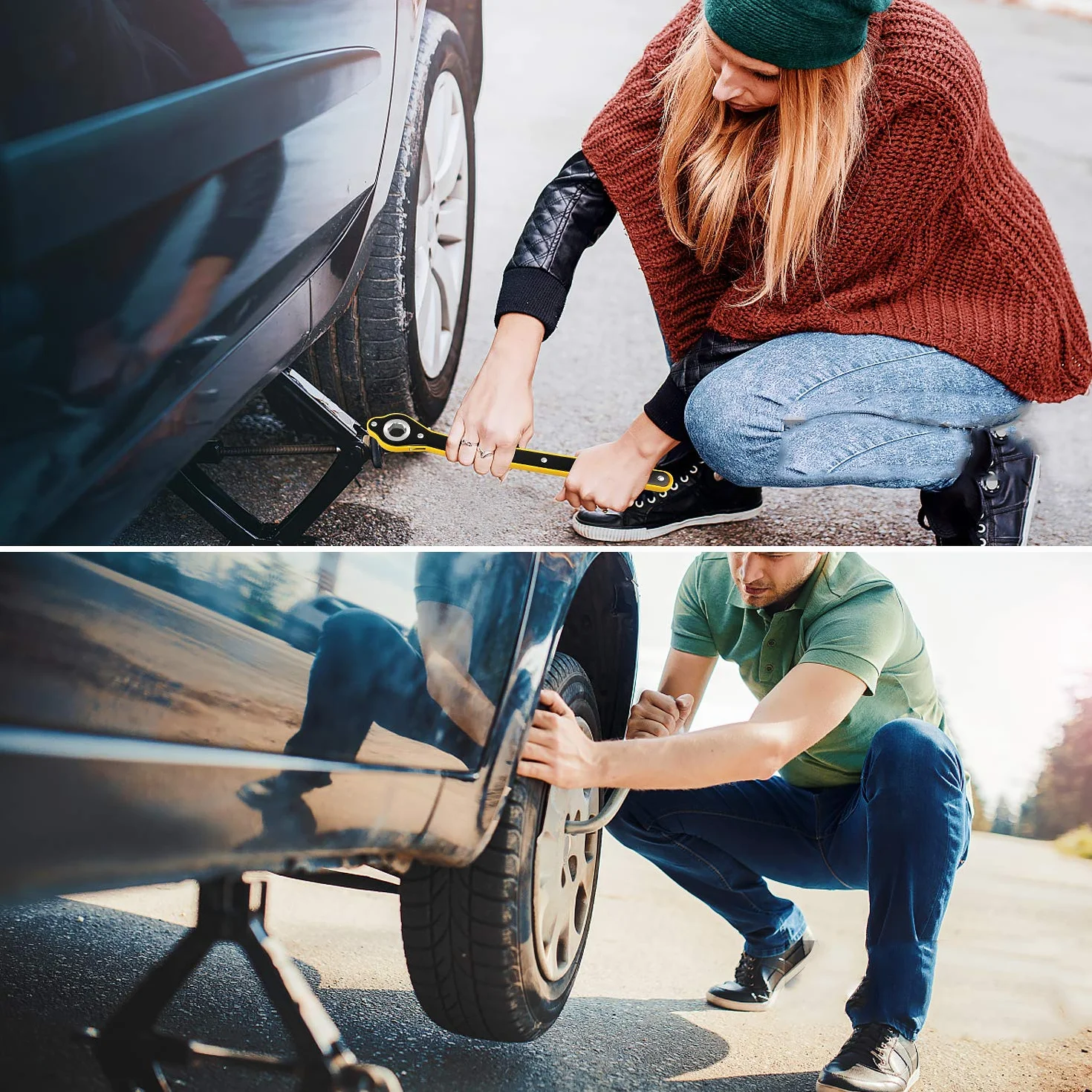 EXLECO Cric Auto 2,5T, Cric a Forbice, Sollevatore Auto a 360°, Testa di Attività con Chiave a Cricchetto, per Auto Familiare Auto, SUV, MPV