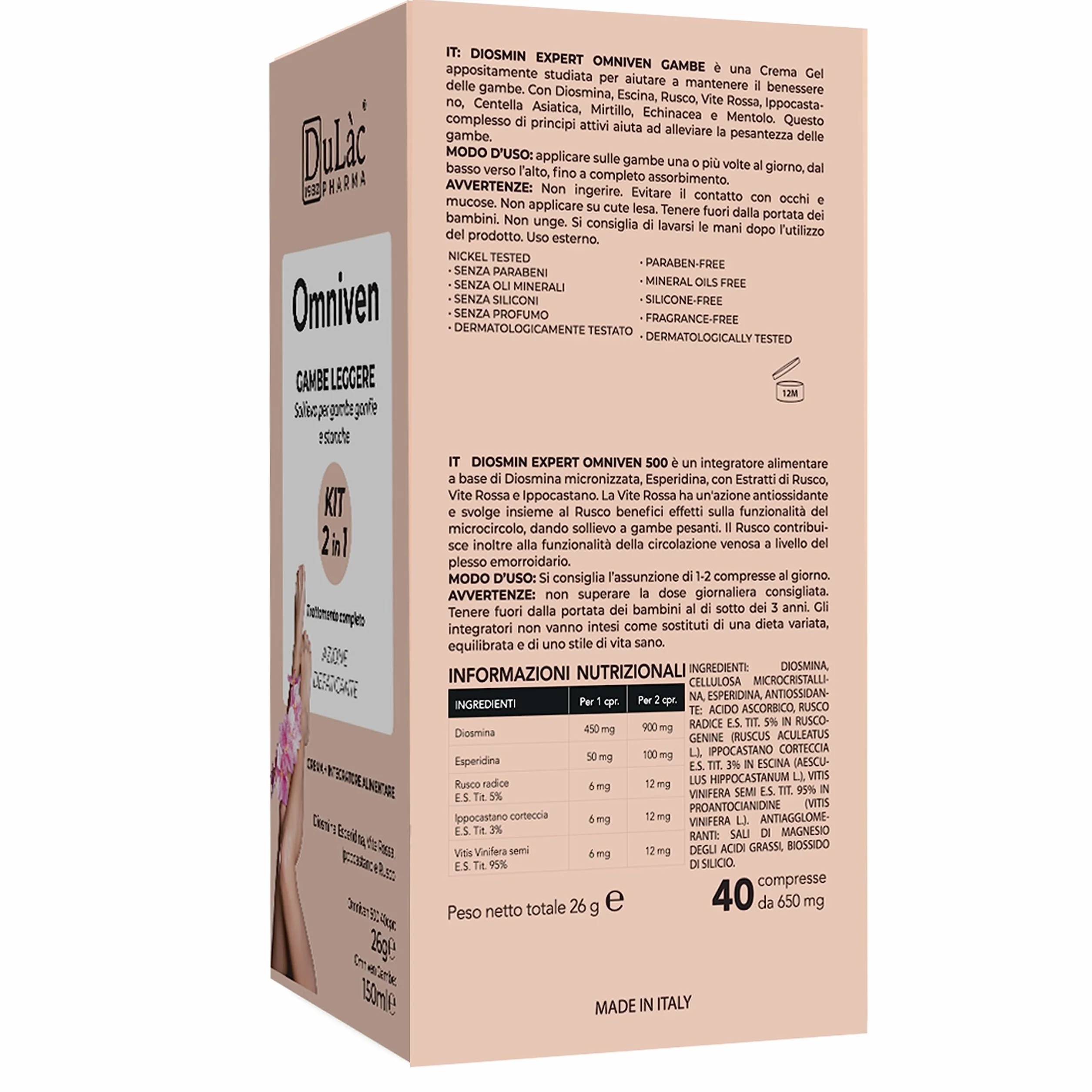 KIT 2in1 OMNIVEN GAMBE LEGGERE Diosmina Esperidina Integratore Crema Effetto Freddo Gambe Gonfie Vene Varicose