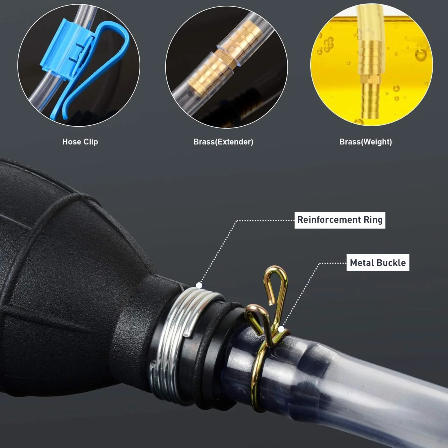 Pompa a sifone per benzina, gas, olio, carburante, benzina, diesel, liquido, acqua, acquario, pompa a gas sifone, pompa per sifone carburante con 2 tubi per sifone in PVC durevoli con (syphon pump 001