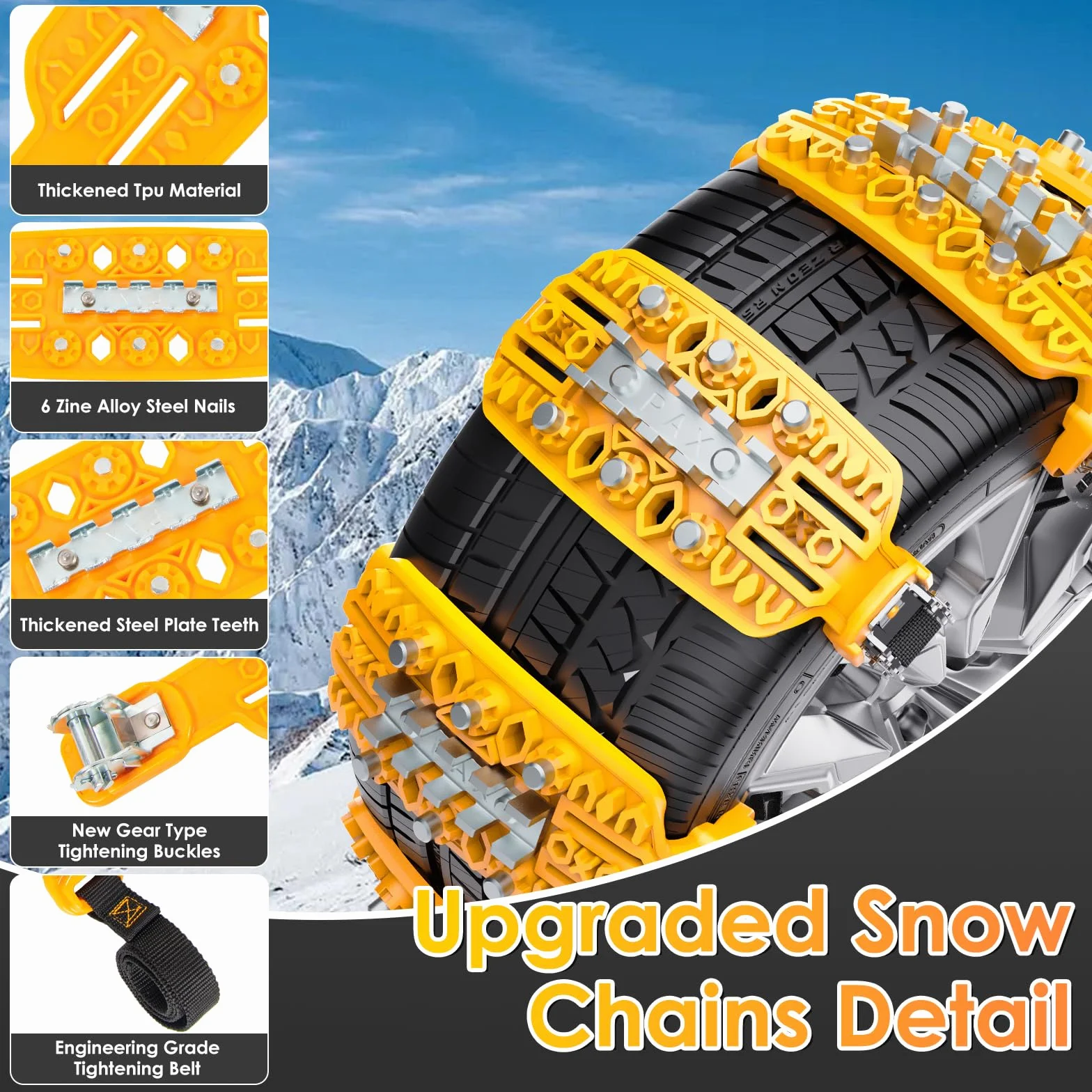 Ninonly Catena da Neve per Auto 6Pcs Universali Catene Auto di Emergenza Antiscivolo Catene da Neve Facili da Montare per Qualsiasi Pneumatico con Grandezza Compresa fra 165mm-265mm