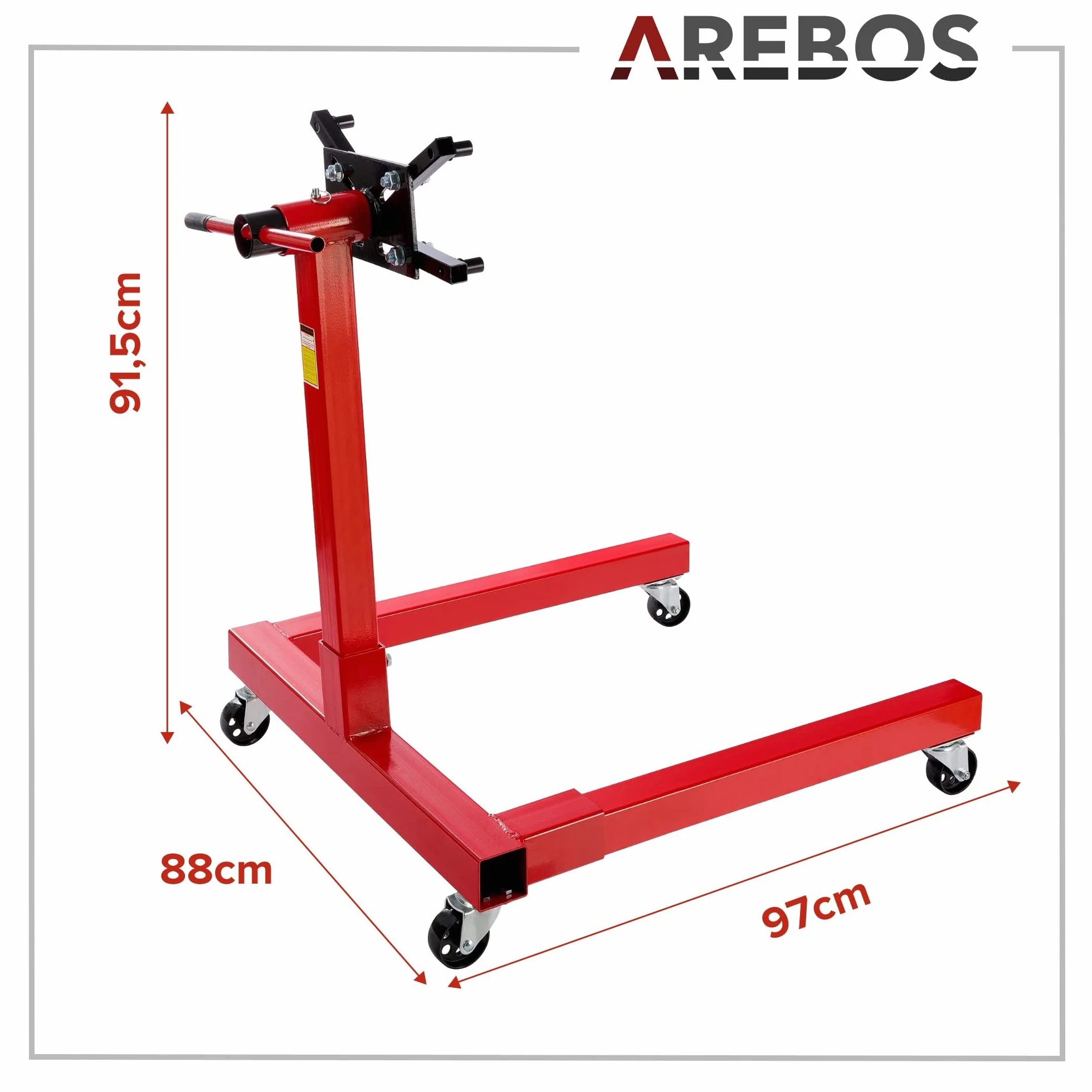 AREBOS Supporto Motore 570 kg 360° Girevole Rosso Massiccio Robusto