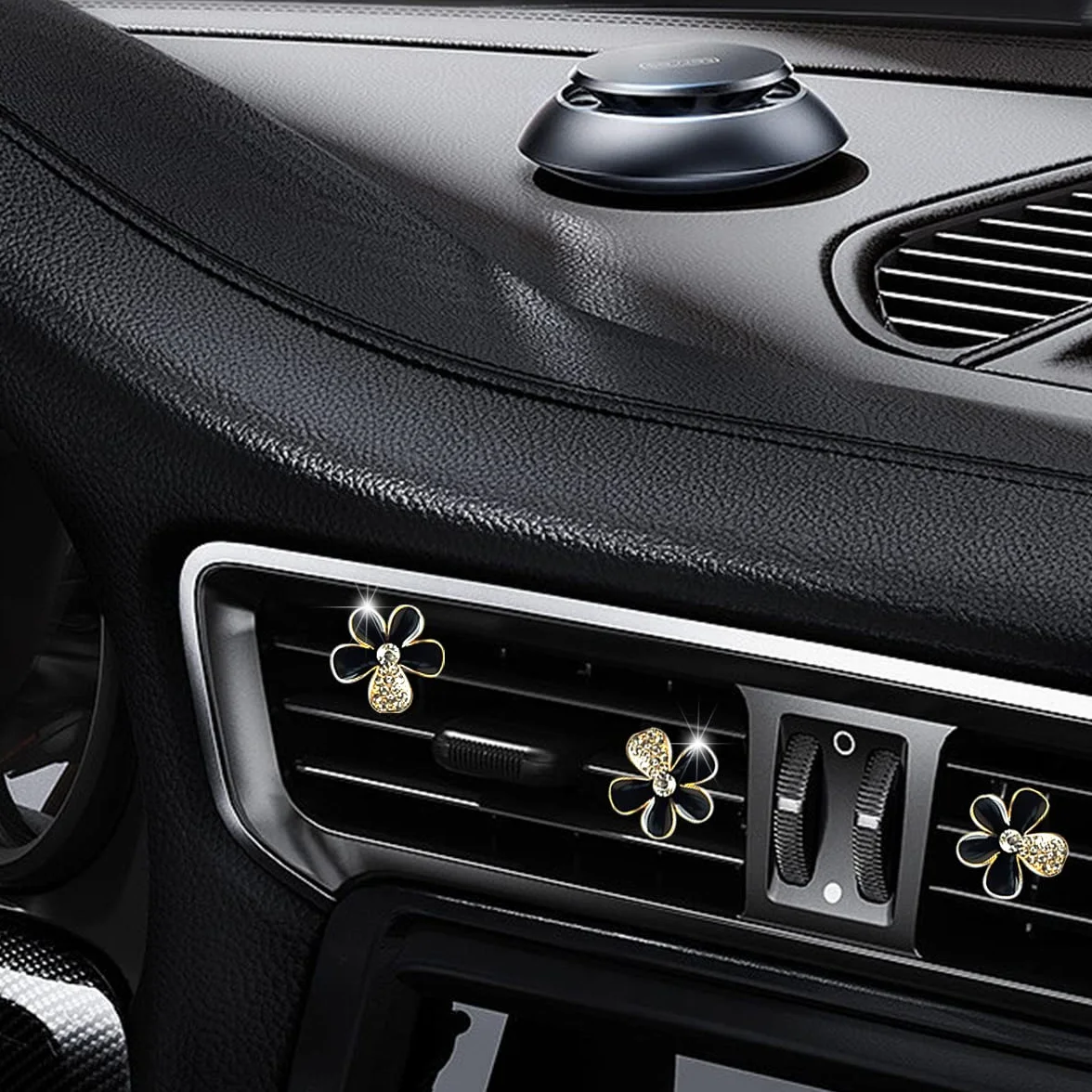 Clip Con Fiore Di Margherita per Presa D'aria Condizionata Auto, Diffusore Profumo Auto a Forma Di Fiore, Accessori Decorazione Interni Nero