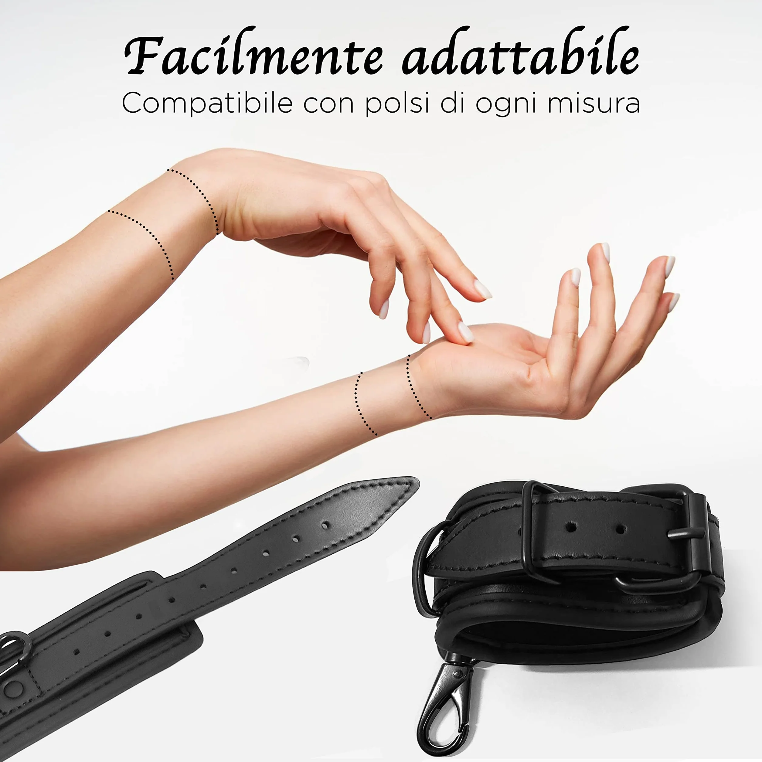 Manette Regolabili in Ecopelle per Coppie, Accessorio Elegante per Intimità, Giochi Erotici