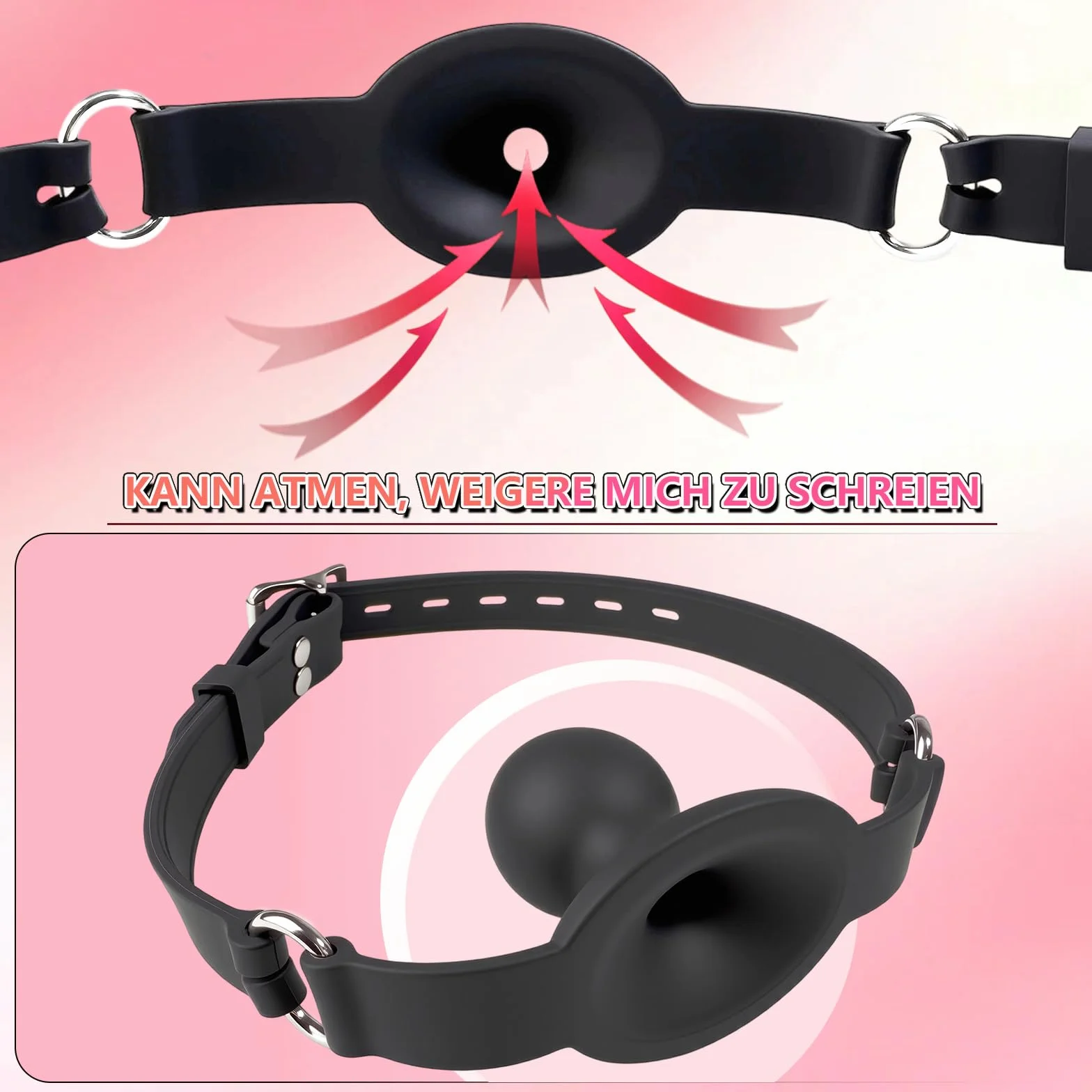 Bocca Ball Gag Silicone SM Sex Toy Regolabile Bavaglio Traspirante per Bondage Coppie Adulti (Ø3,45 cm)
