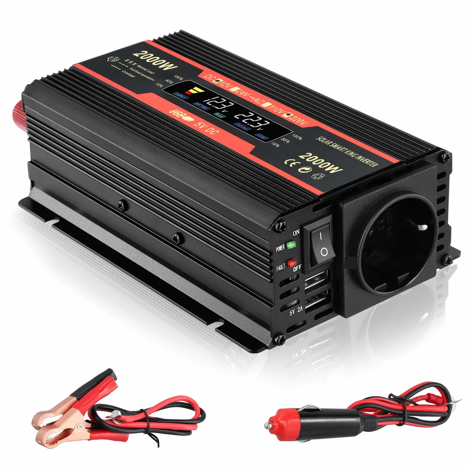 Premio Convertitore di Tensione 2000W 12V 220V Inverter per Auto con Allume Cigare 2 Porte USB