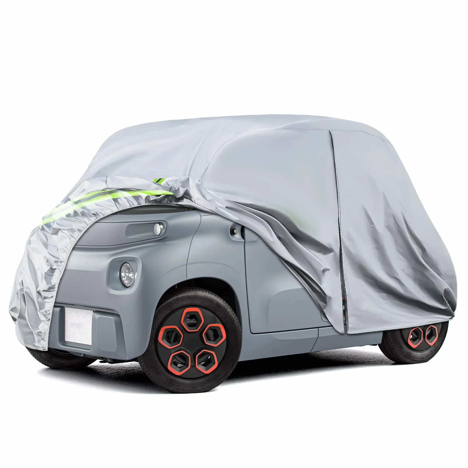Telo Copriauto Sostituzione per Citroen Ami/O-pel Rocks-e/Electric/F-iat Topolino 2020-2024, Copertura Auto Protettiva Dell'auto, Telone Garage Completo Impermeabile Strisce Riflettenti, Argento